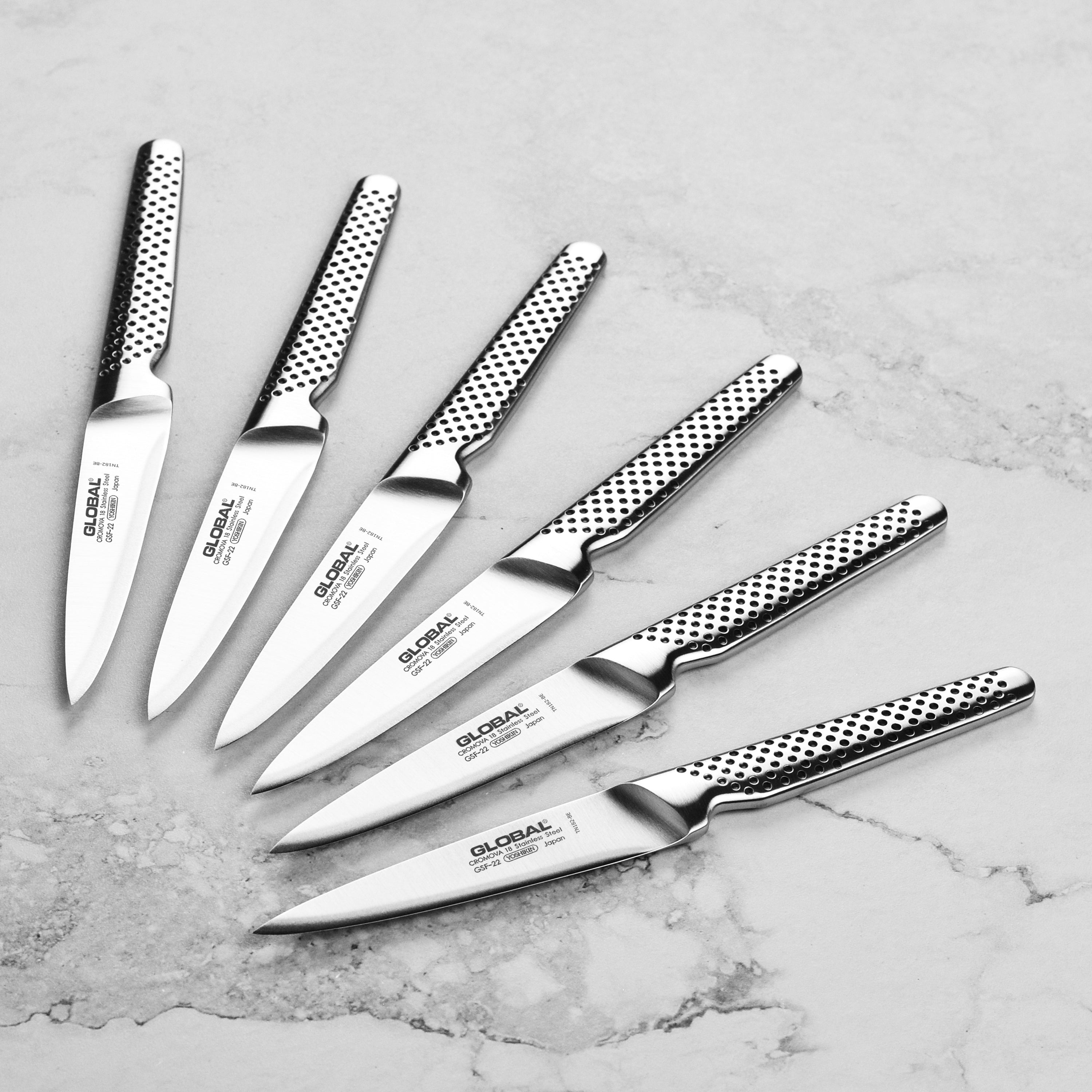 Global 6 Piece Fine Edge Steak Knife Set with Case