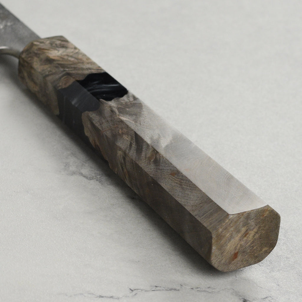 Yoshikane SKD Nashiji Stainless Clad 8.25" Gyuto, Stabilized Birch