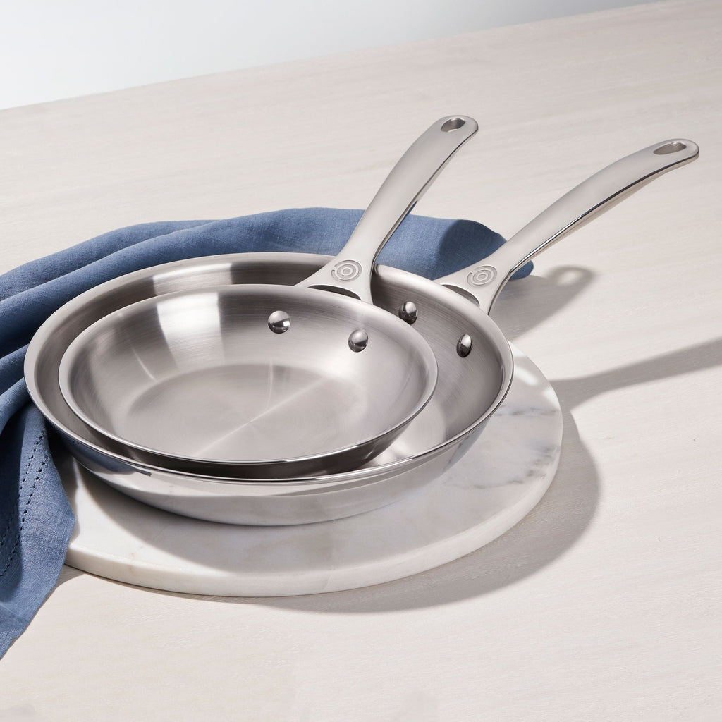 Le Creuset Stainless Steel 2 Piece Skillet Set with Lids