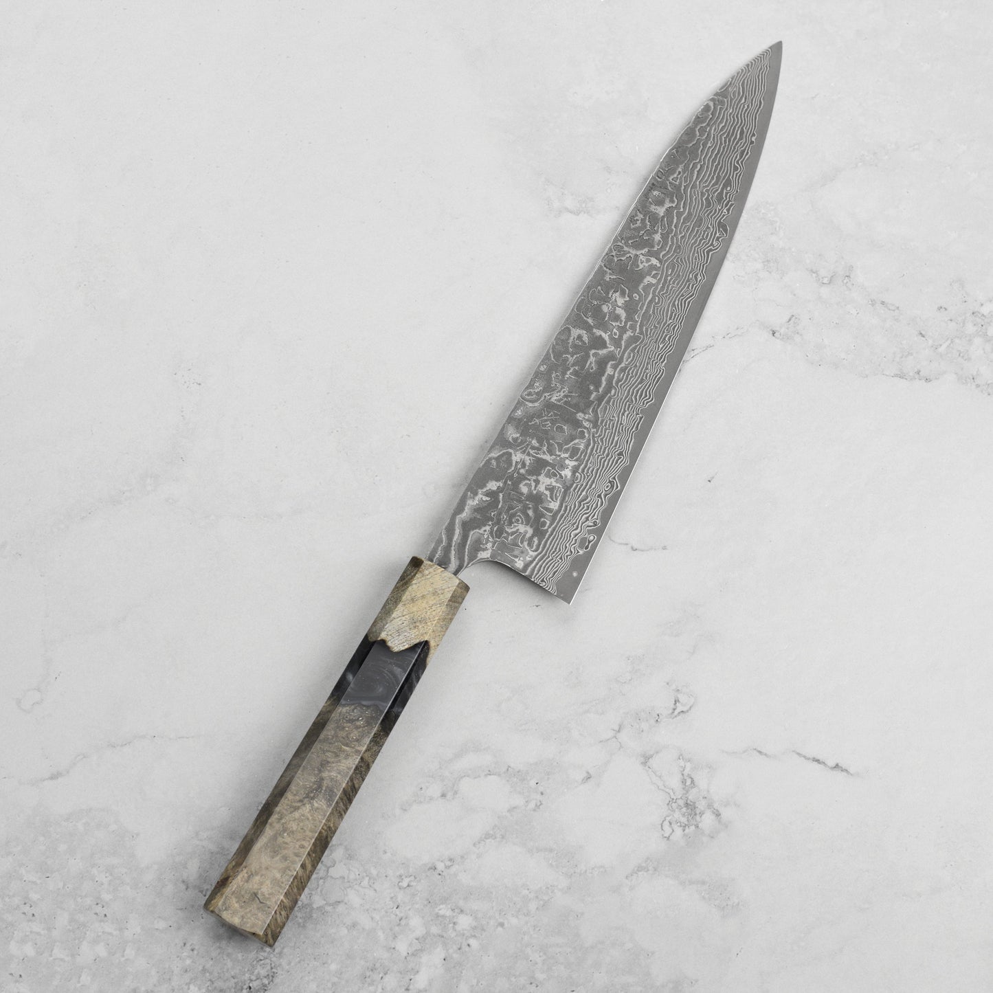 Saji SG2 Black Damascus 8.25" Gyuto, Stabilized Birch