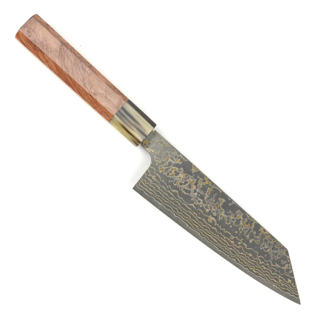 Saji Black Gold Damascus 6.7" Bunka, Quince Wood