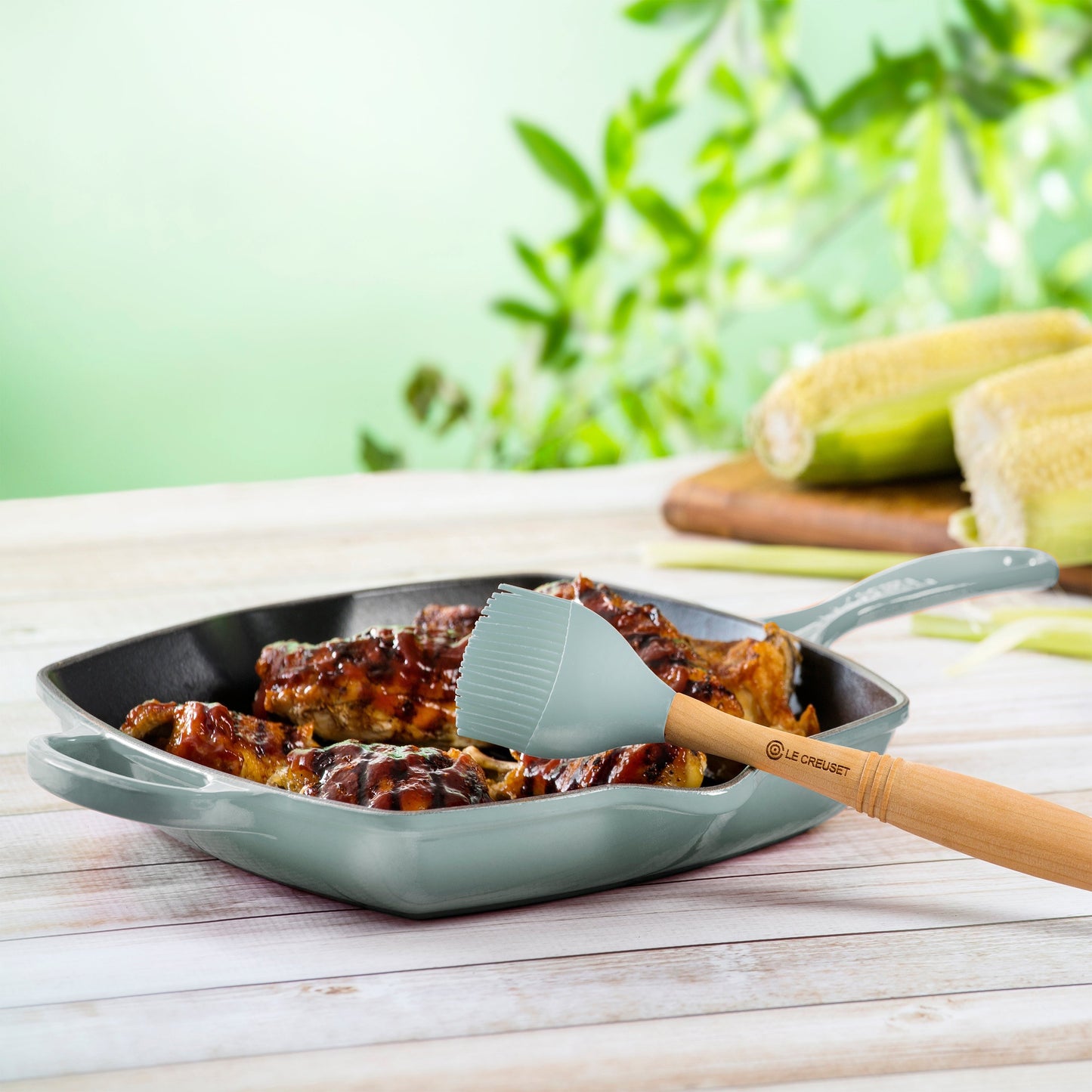 Le Creuset Signature Cast Iron 10.25" Sea Salt Square Grill Pan