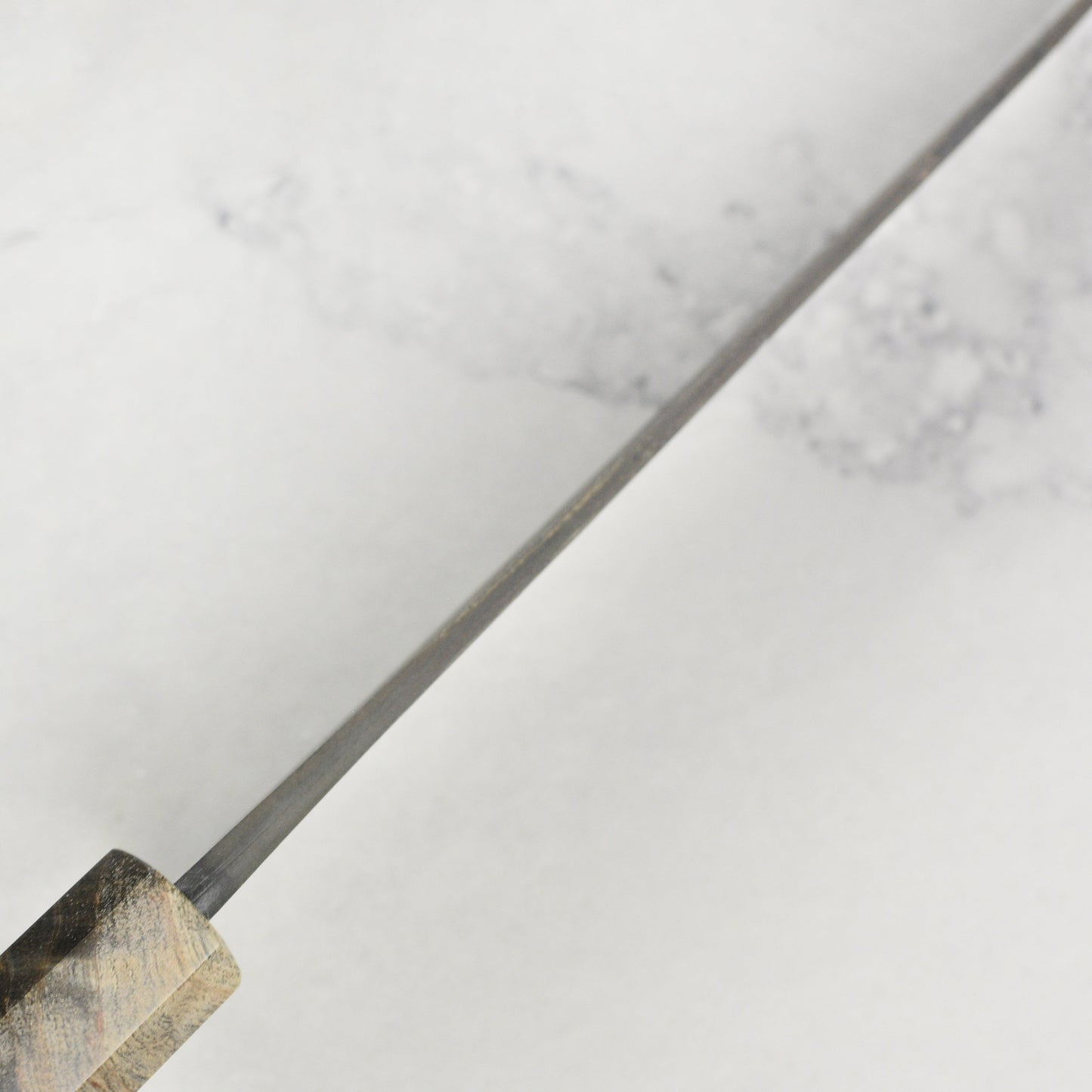 Hatsukokoro Shinkiro Aogami Super Kurouchi Damascus 6.5" Bunka, Stabilized Birch