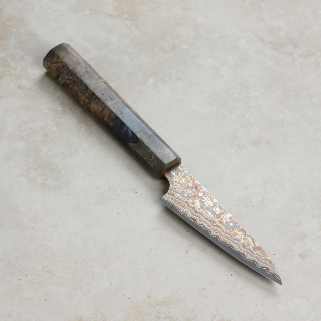 Saji Rainbow Damascus Nashiji 3.5" Petty, Stabilized Birch