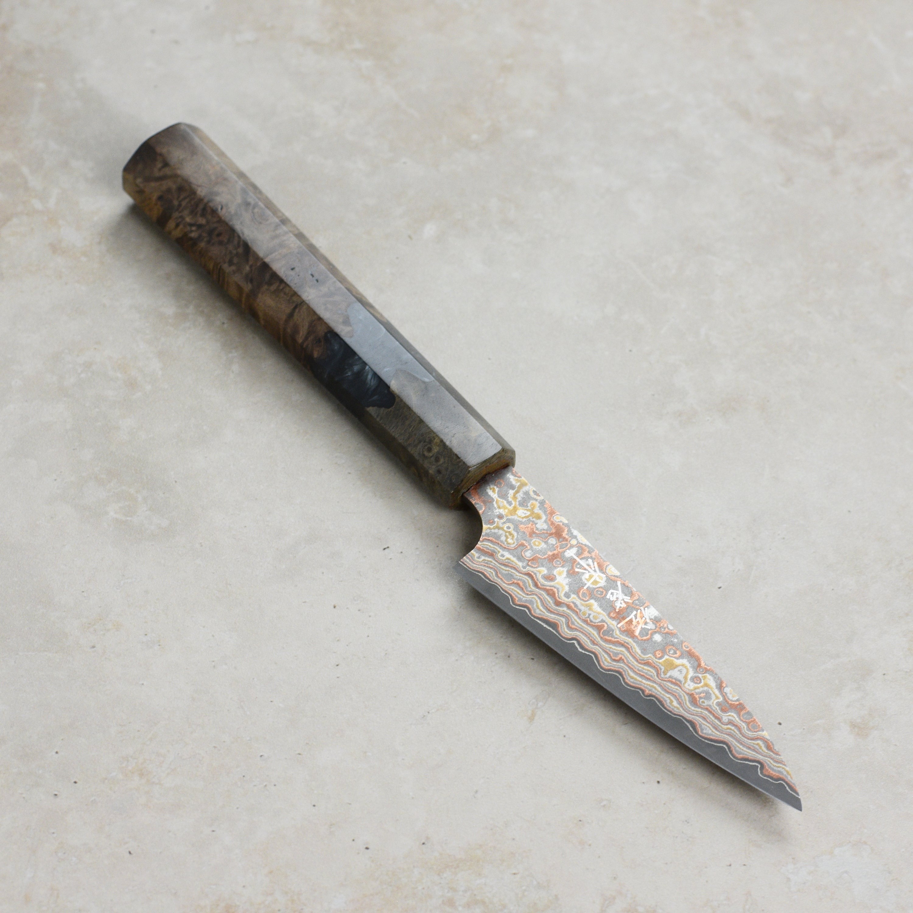 Saji Rainbow Damascus Nashiji 3.5" Petty, Stabilized Birch