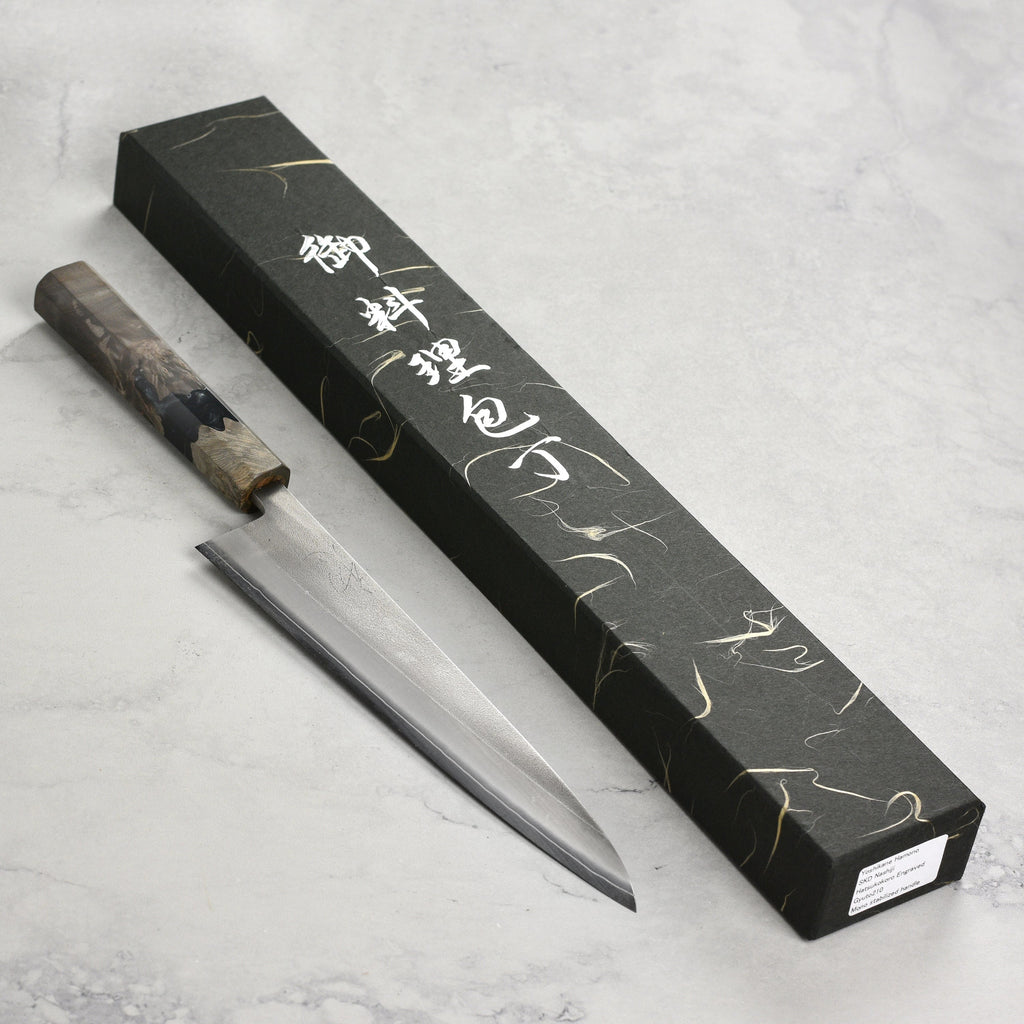 Yoshikane SKD Nashiji Stainless Clad 8.25" Gyuto, Stabilized Birch