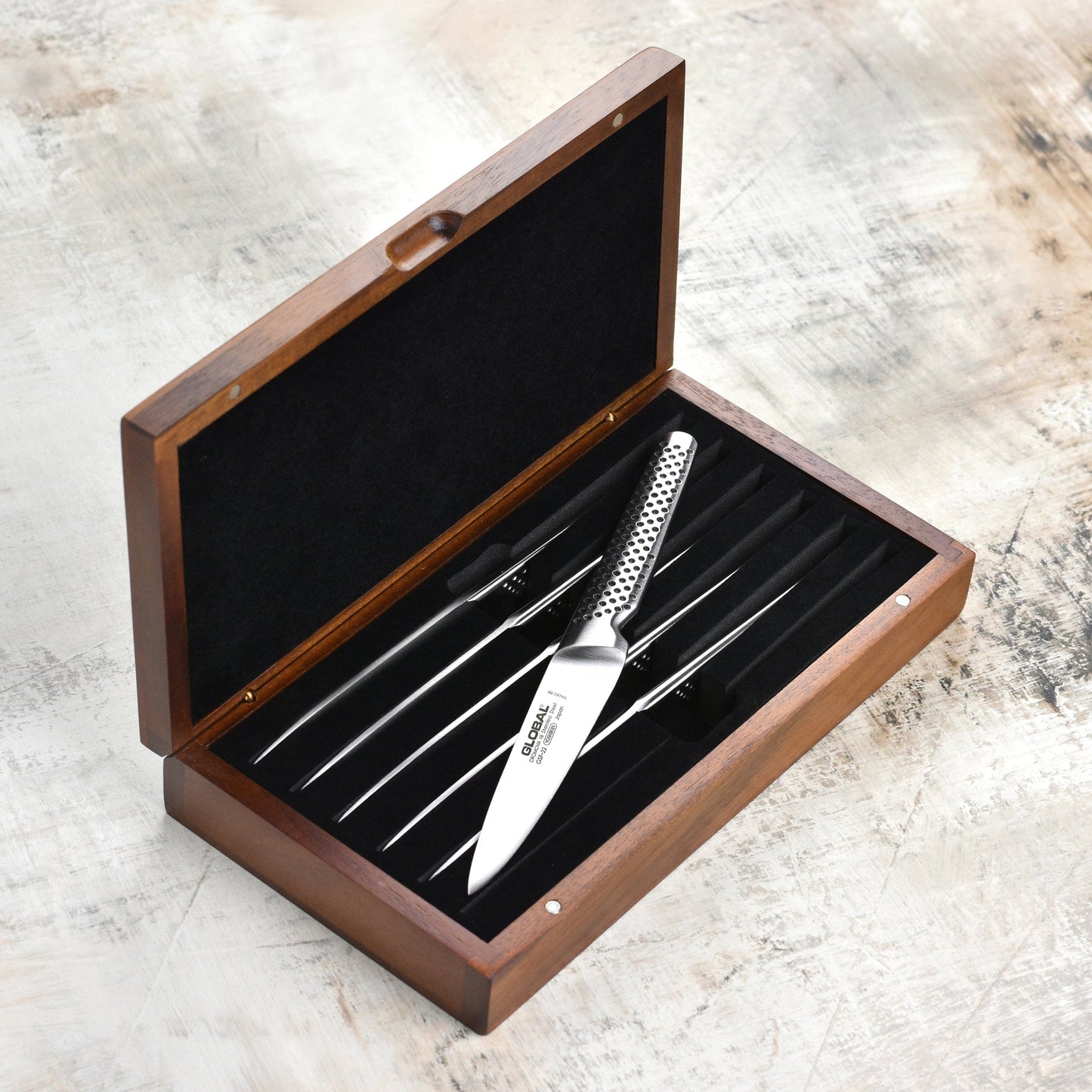Global 6 Piece Fine Edge Steak Knife Set with Case