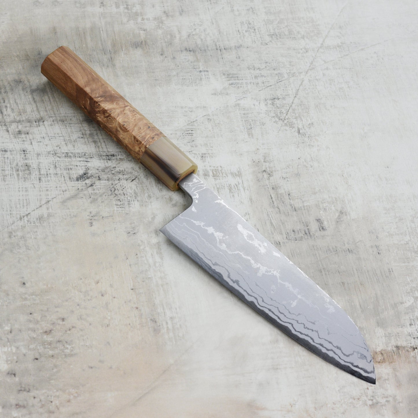 Shiro Kamo Shirogami #2 Damascus 6.5" Santoku