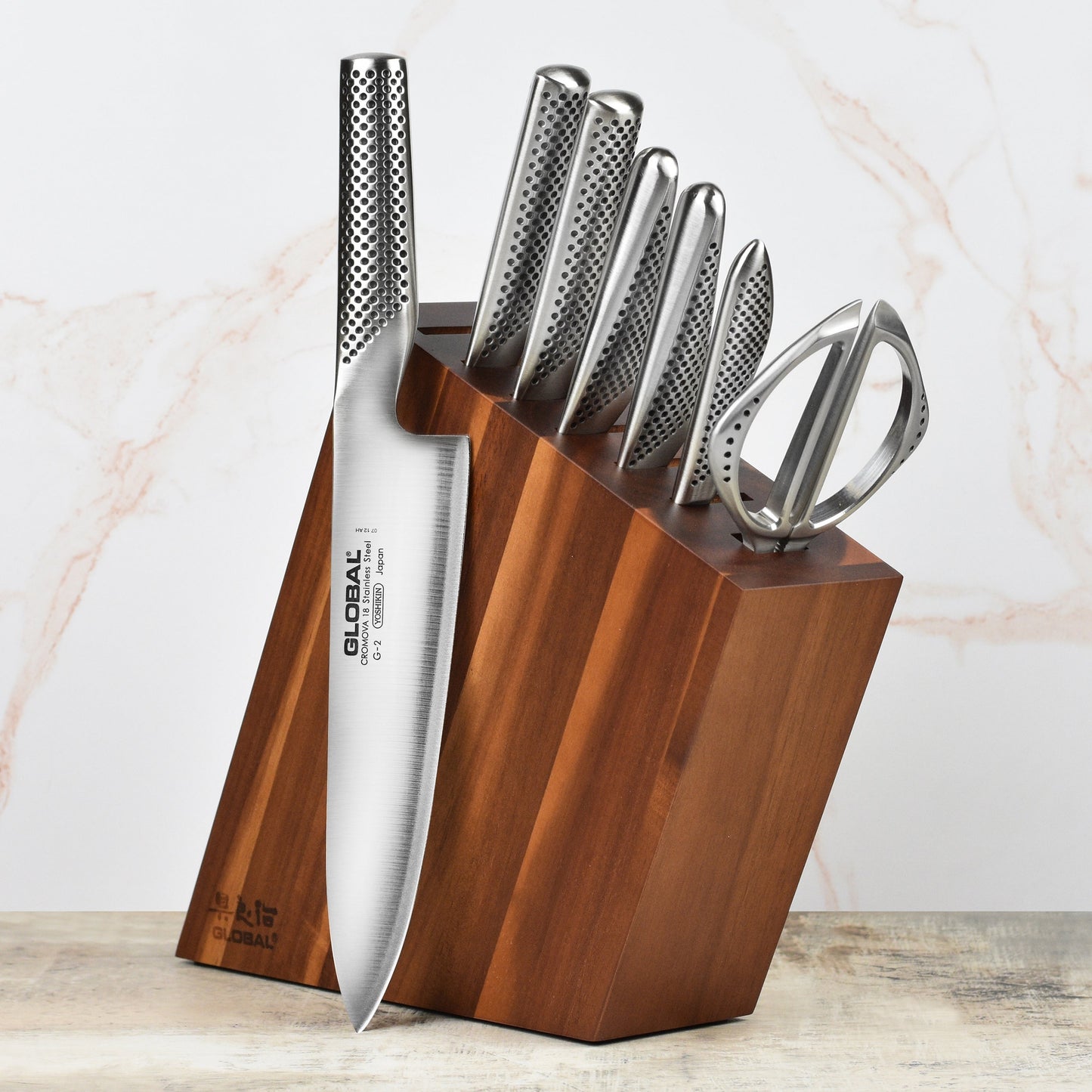 Global Akari 8 Piece Knife Block Set, Acacia