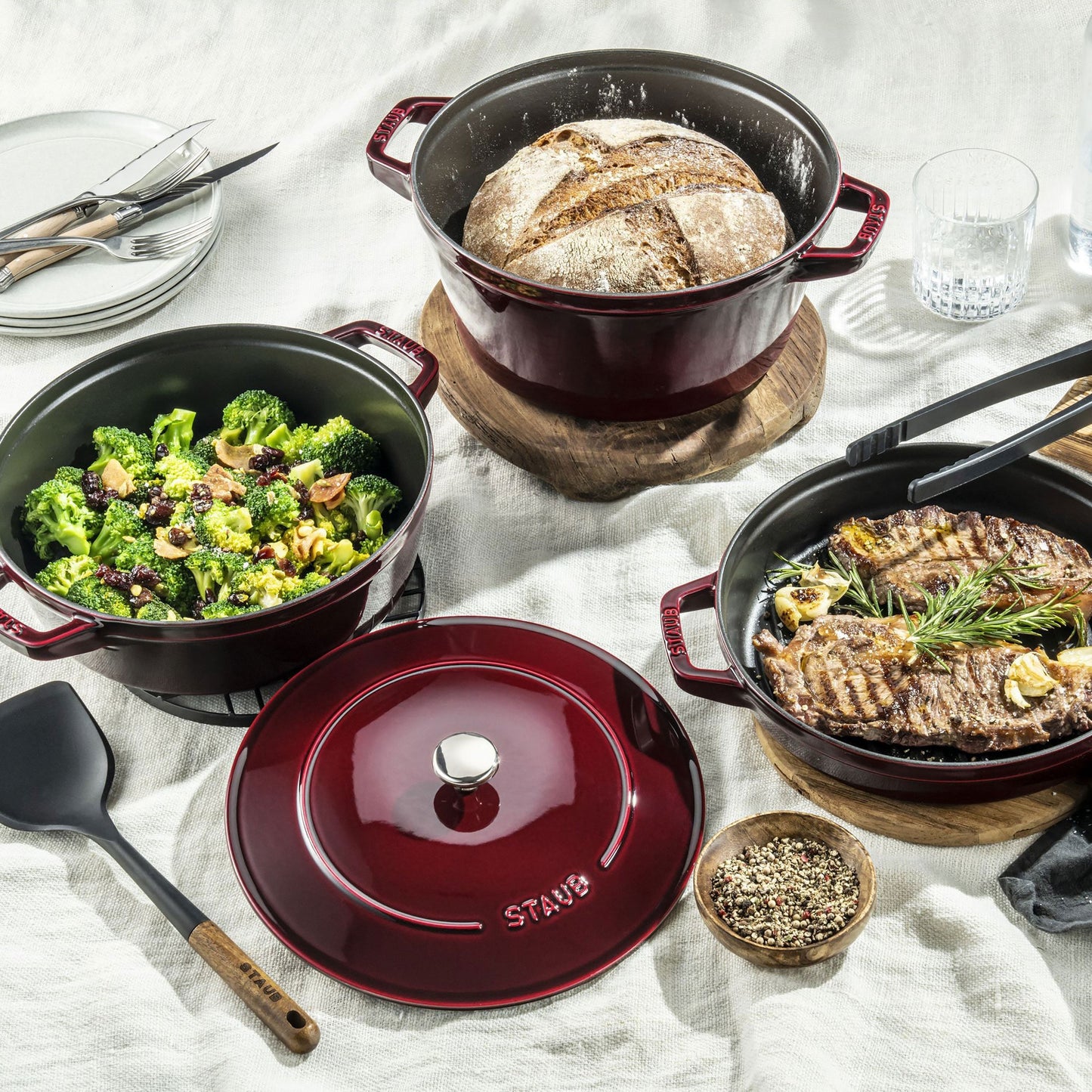 Staub 4 Piece Grenadine Stackable Cast Iron Cookware Set
