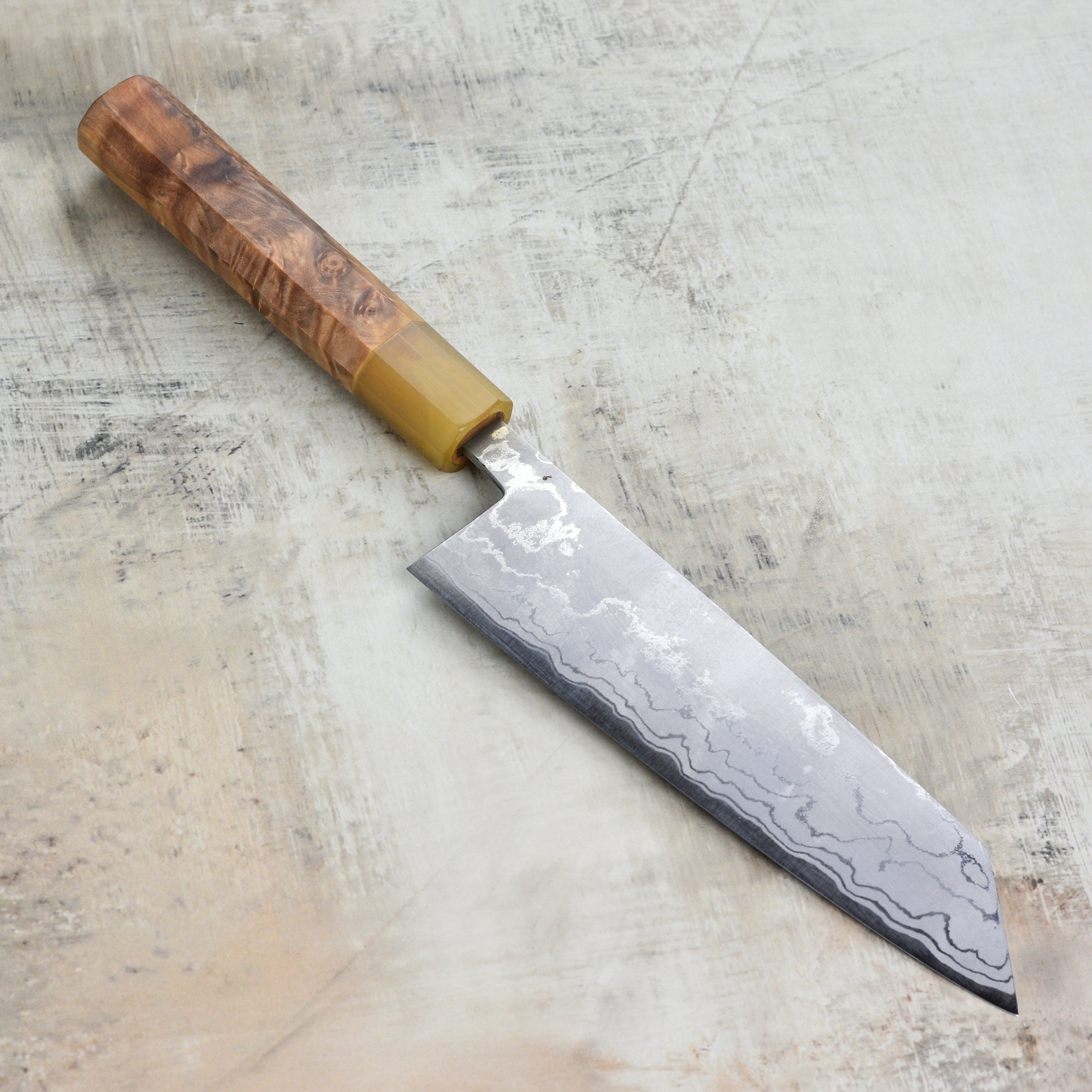 Shiro Kamo Shirogami #2 Damascus 6.5" Bunka