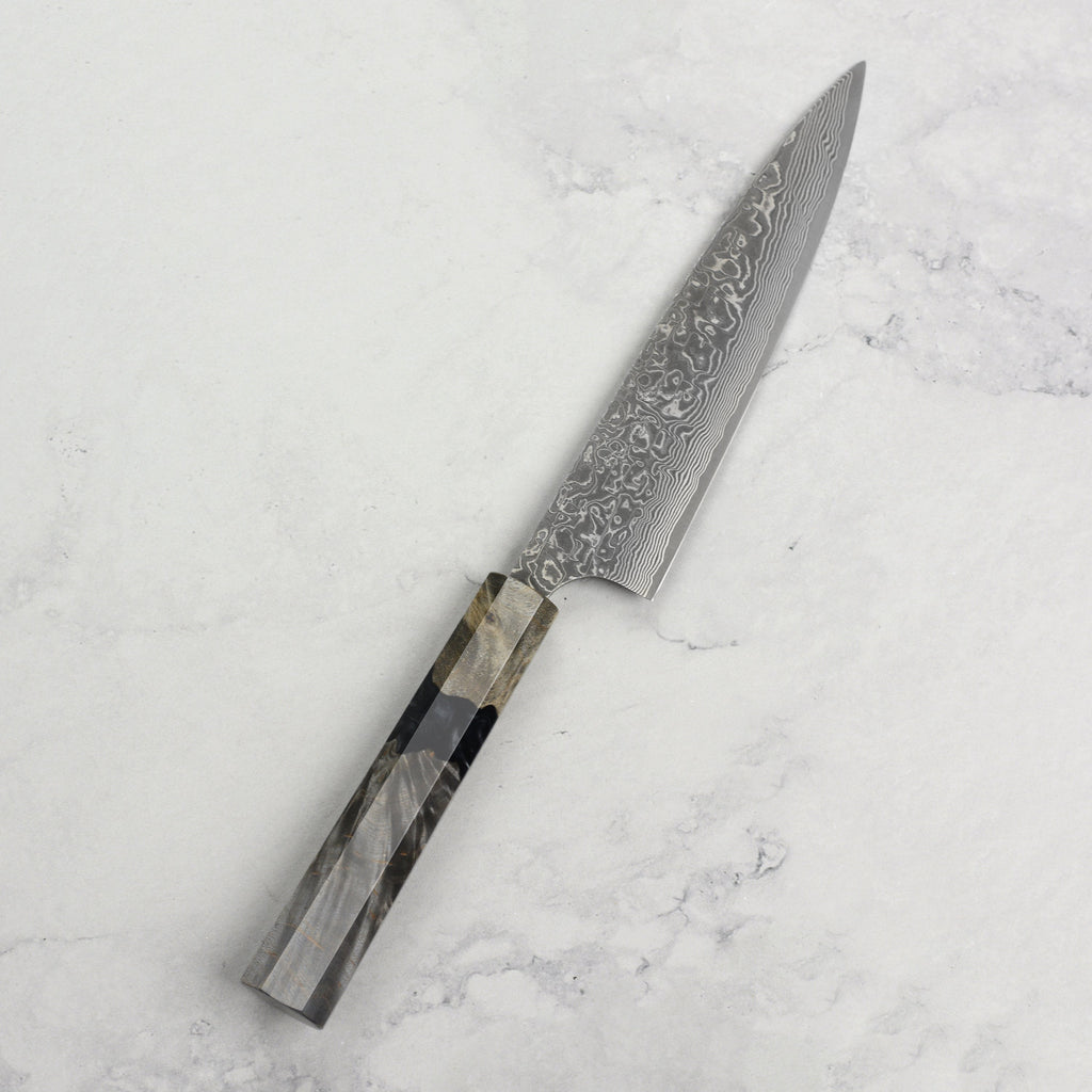 Saji SG2 Black Damascus 5.9" Petty, Stabilized Birch