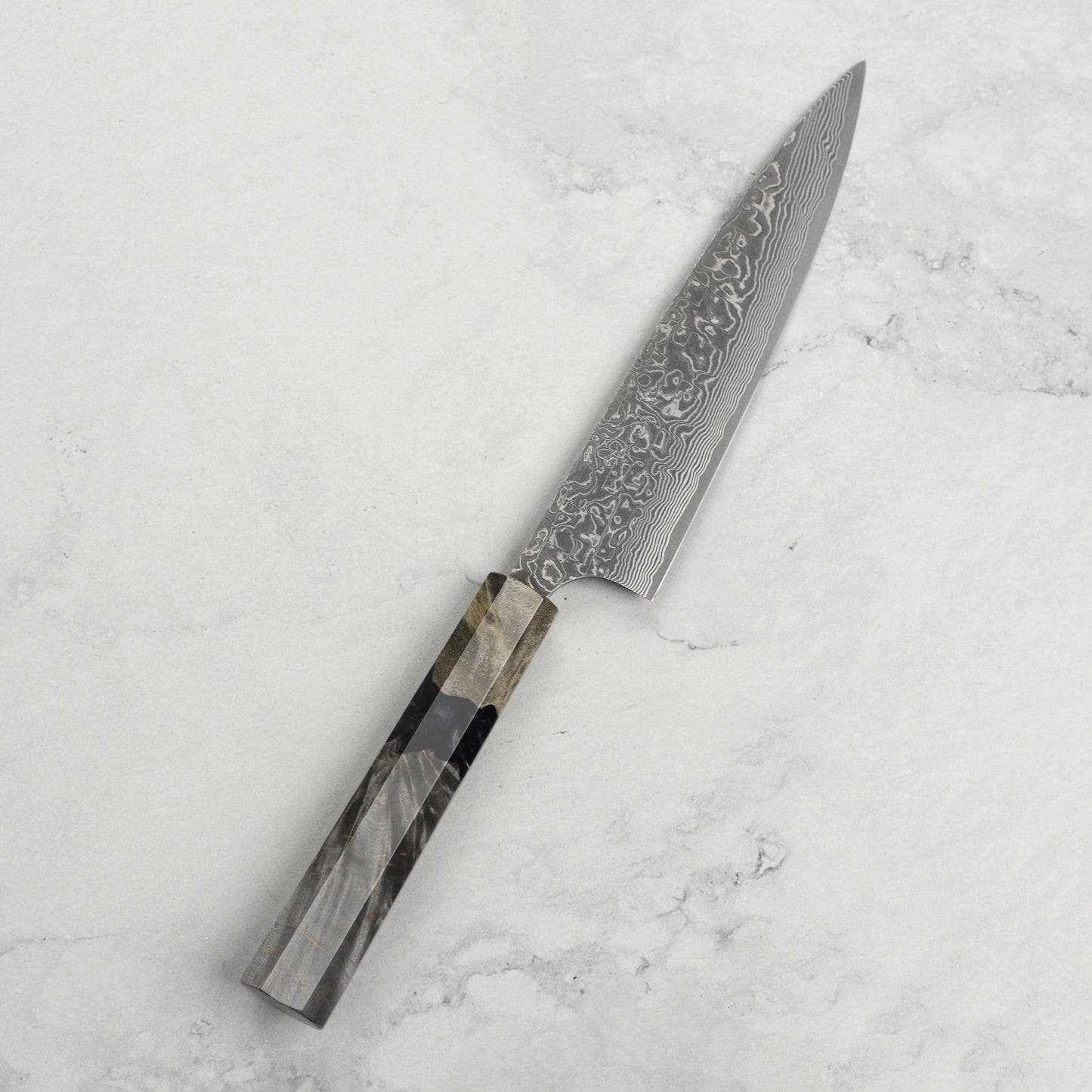 Saji SG2 Black Damascus 5.9" Petty, Stabilized Birch