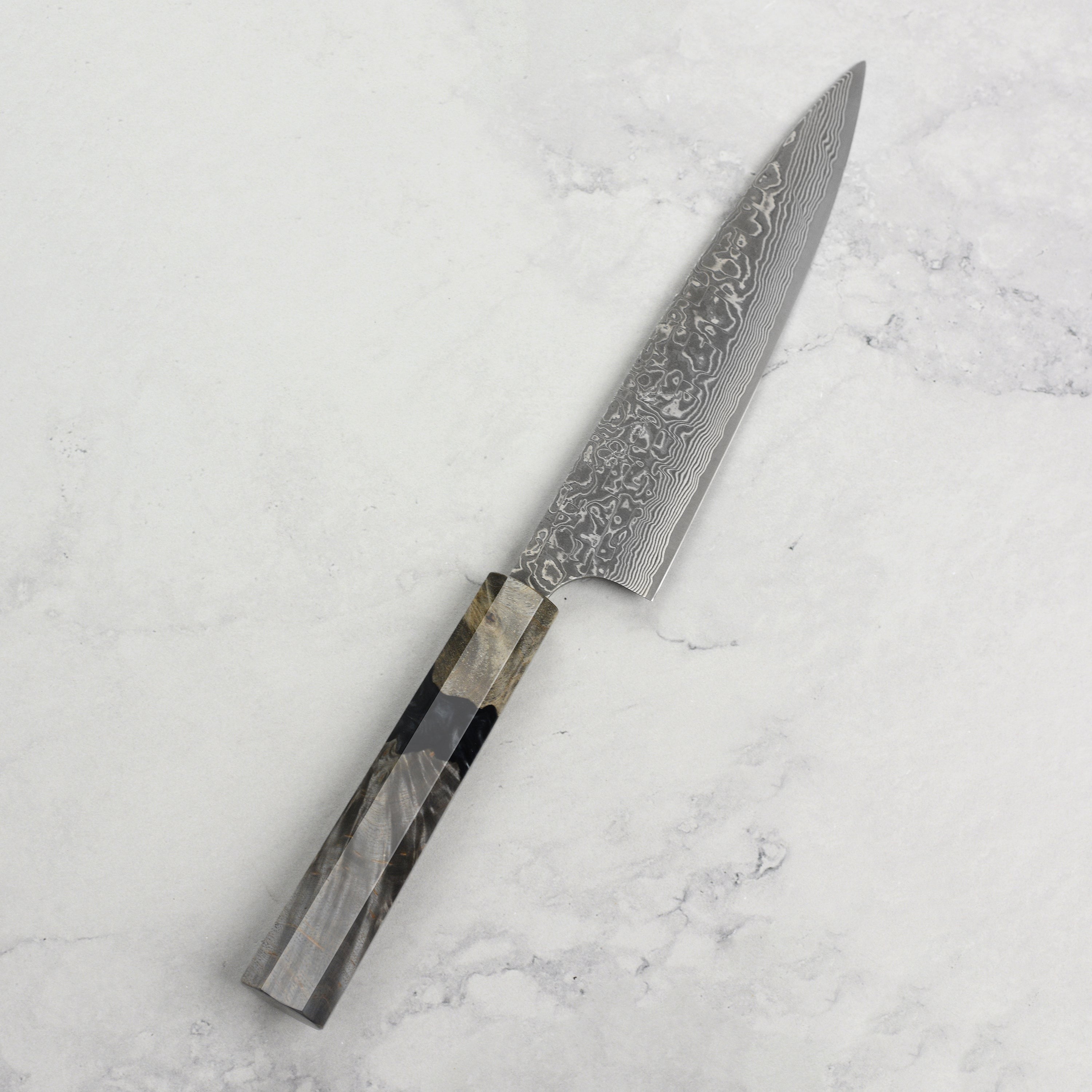 Saji SG2 Black Damascus 5.9" Petty, Stabilized Birch
