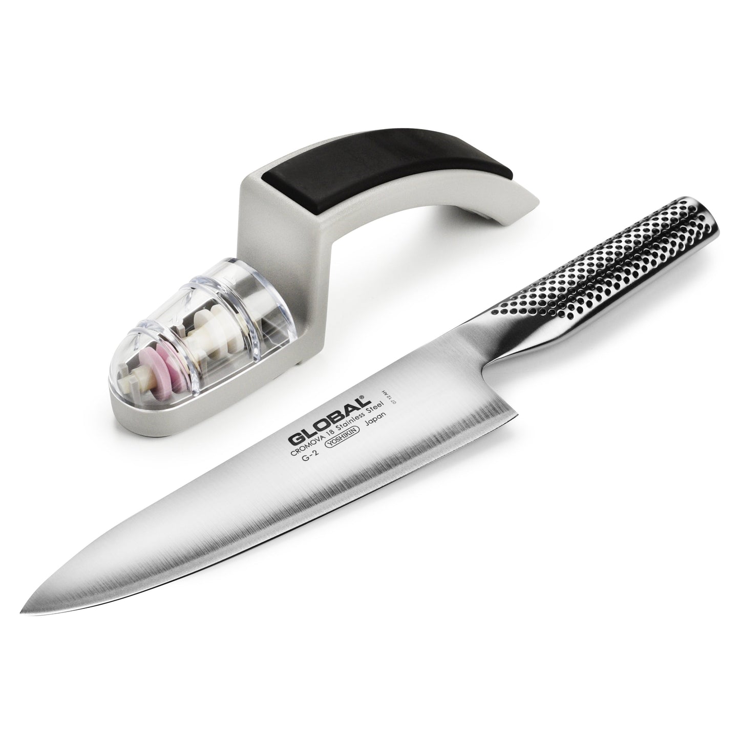 Global 8" Chef's Knife with Water Stone Sharpener