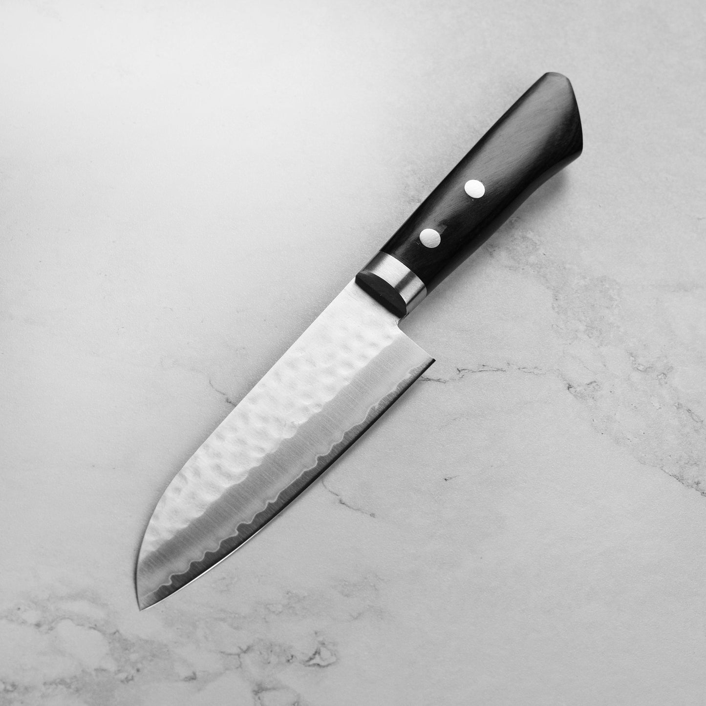Masutani VG1 Hammered 5" Santoku, Black Handle