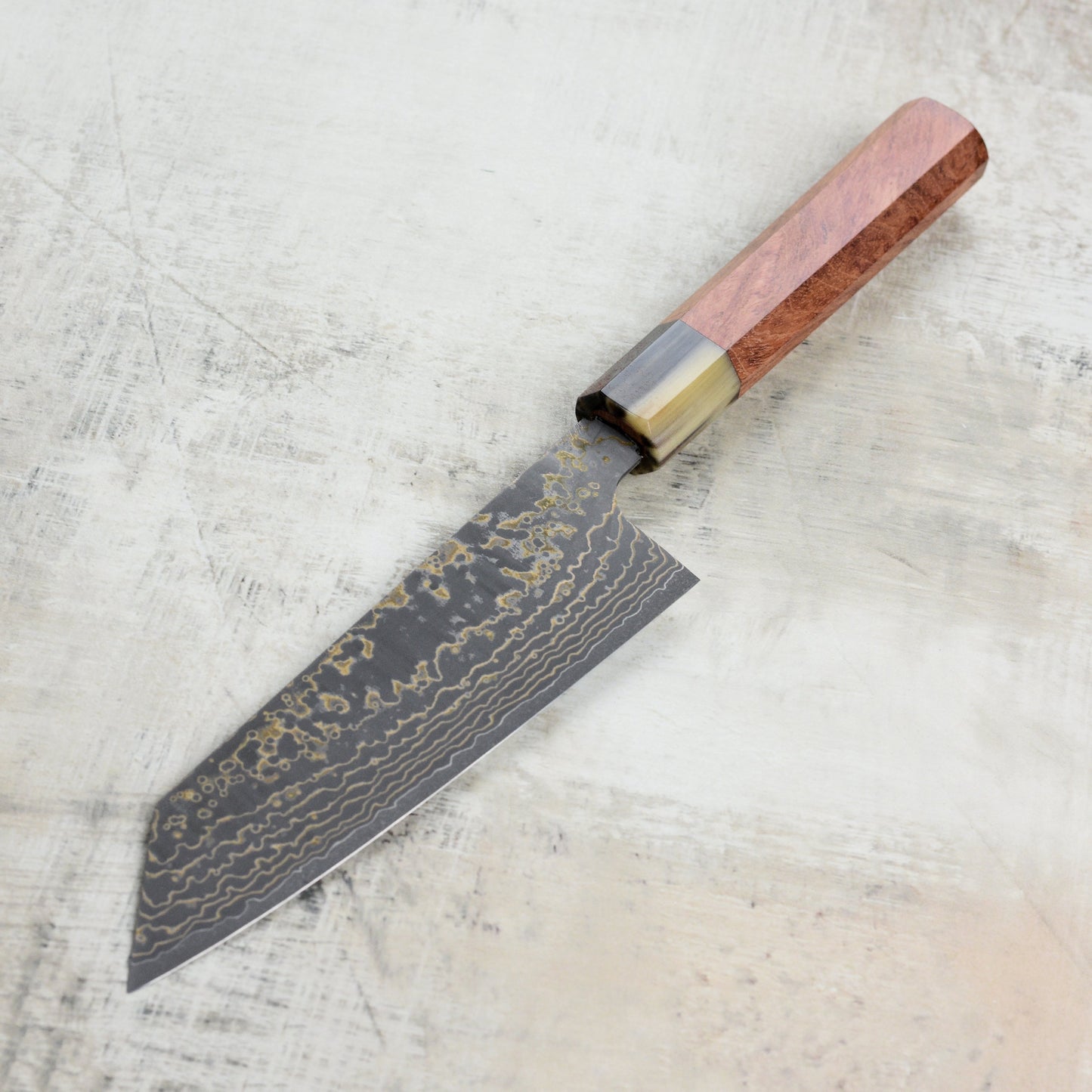 Saji Black Gold Damascus 6.7" Bunka, Quince Wood