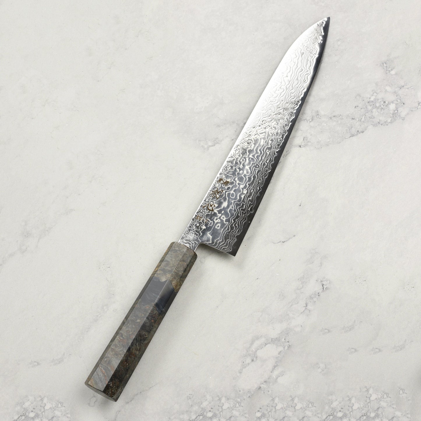 Hatsukokoro Ryuhyo SG2 Damascus 9.4" Gyuto, Stabilized Birch