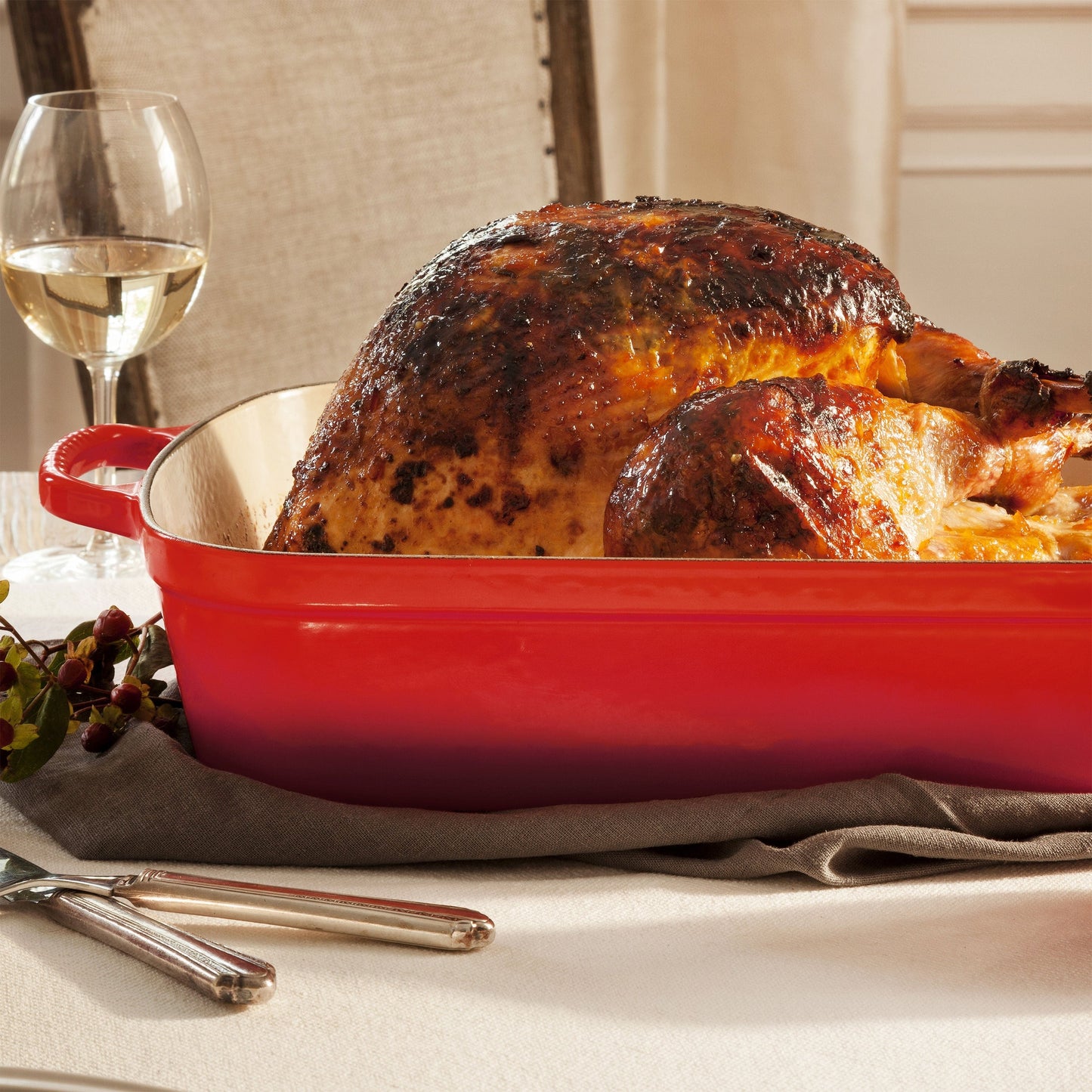 Le Creuset Signature Cast Iron Cerise Roasting Pan, 12.75x9.75"