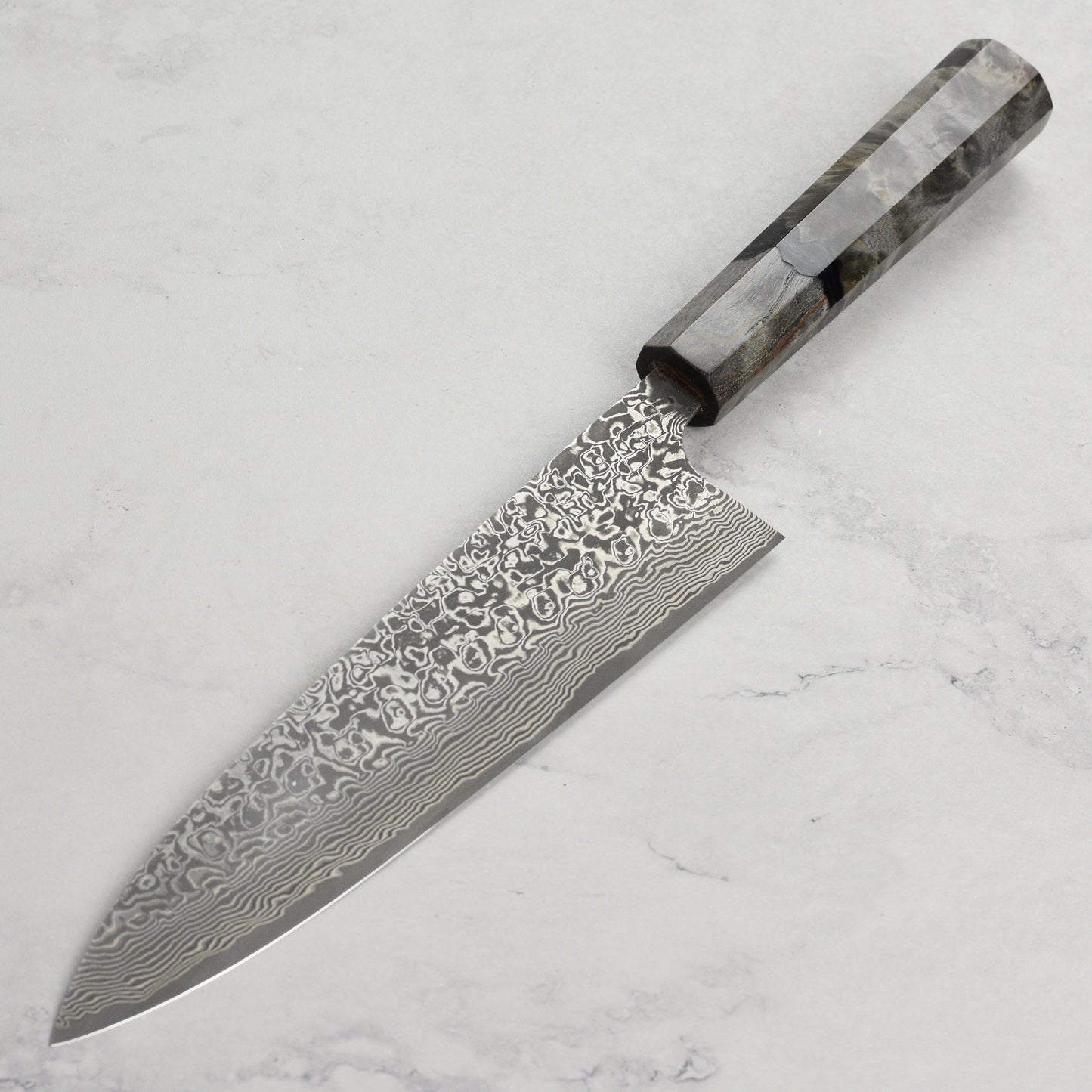 Saji SG2 Black Damascus 9.4" Gyuto, Stabilized Birch