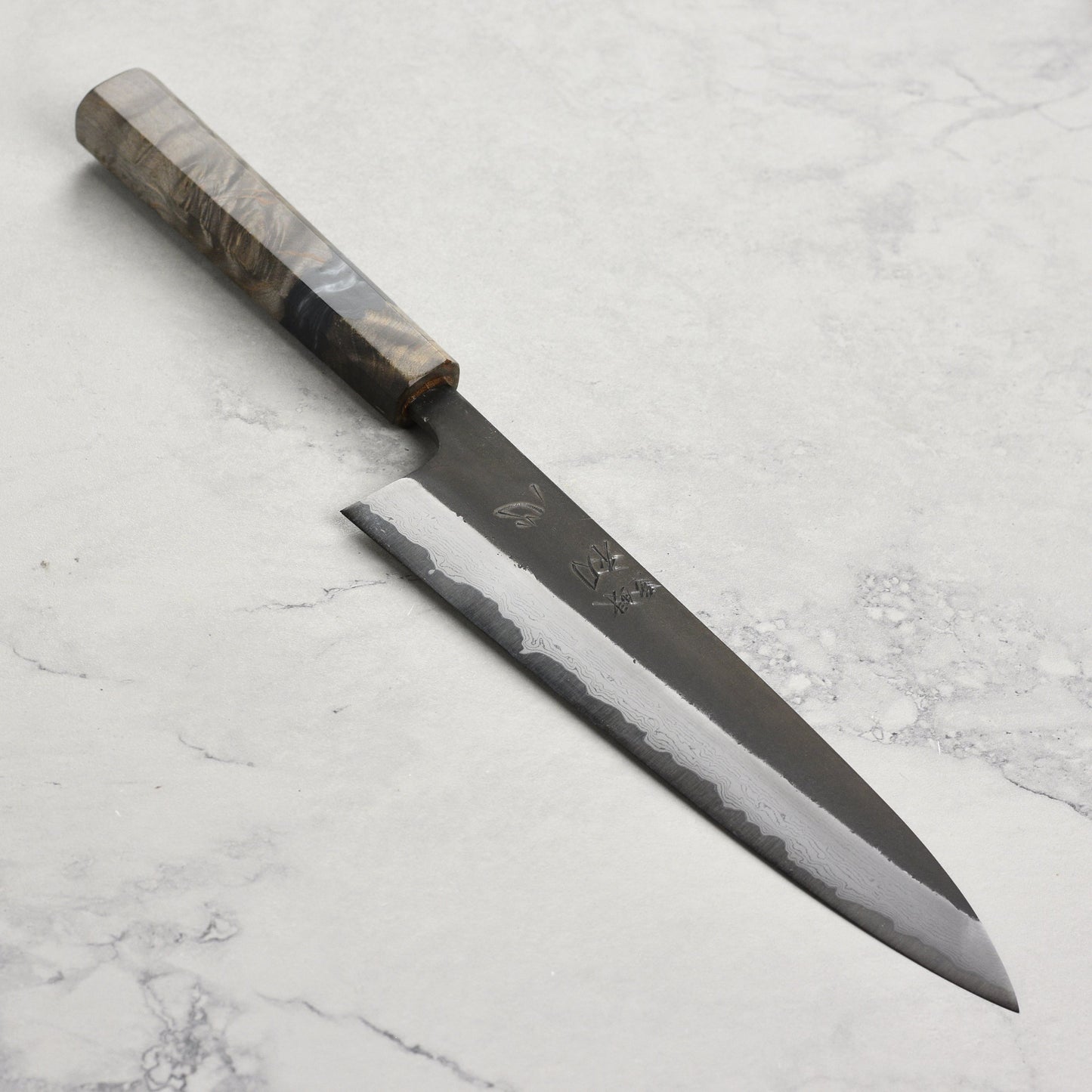 Hatsukokoro Shinkiro Aogami Super Kurouchi Damascus 8.25" Gyuto, Stabilized Birch