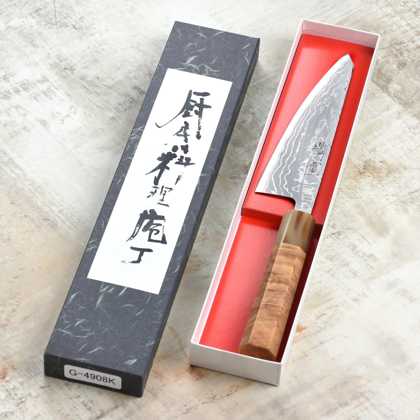 Shiro Kamo Shirogami #2 Damascus 5.9" Kiritsuke Petty