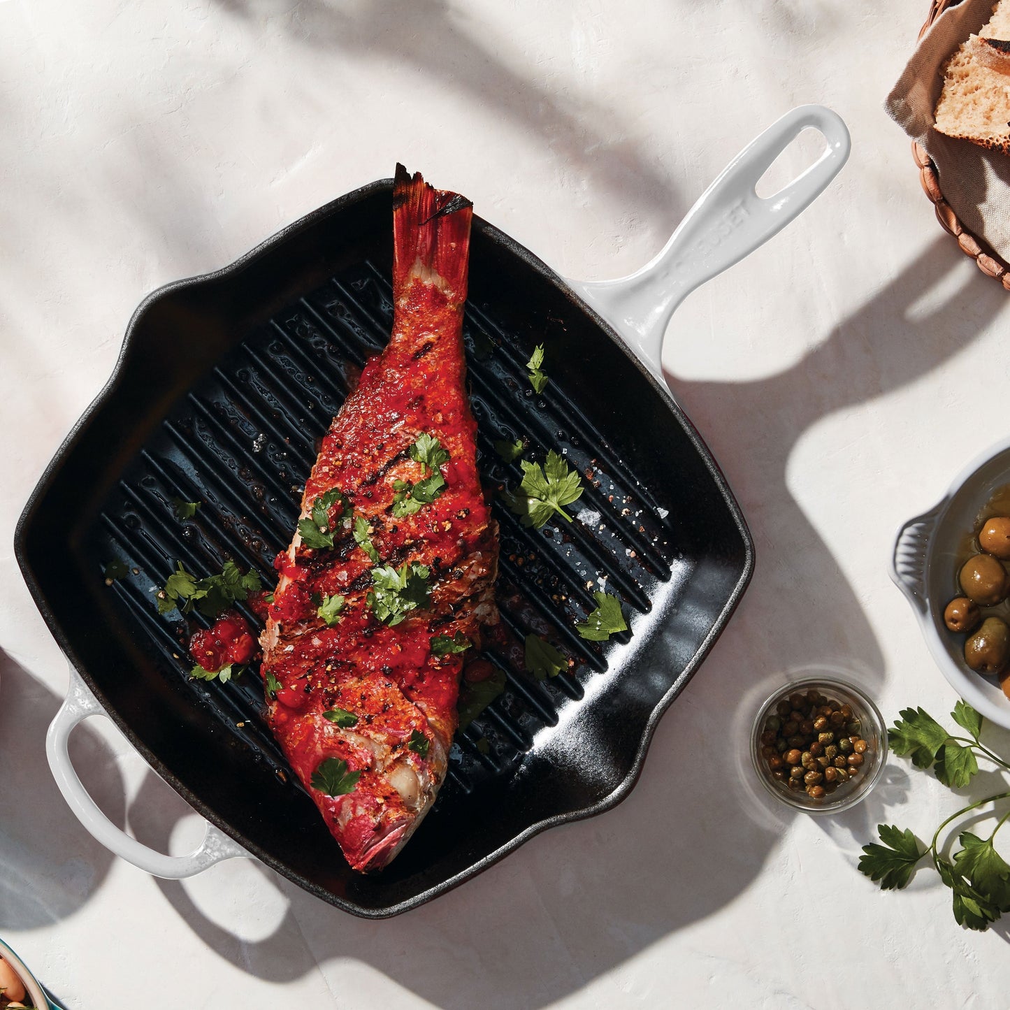Le Creuset Signature Cast Iron 10.25" White Square Grill Pan