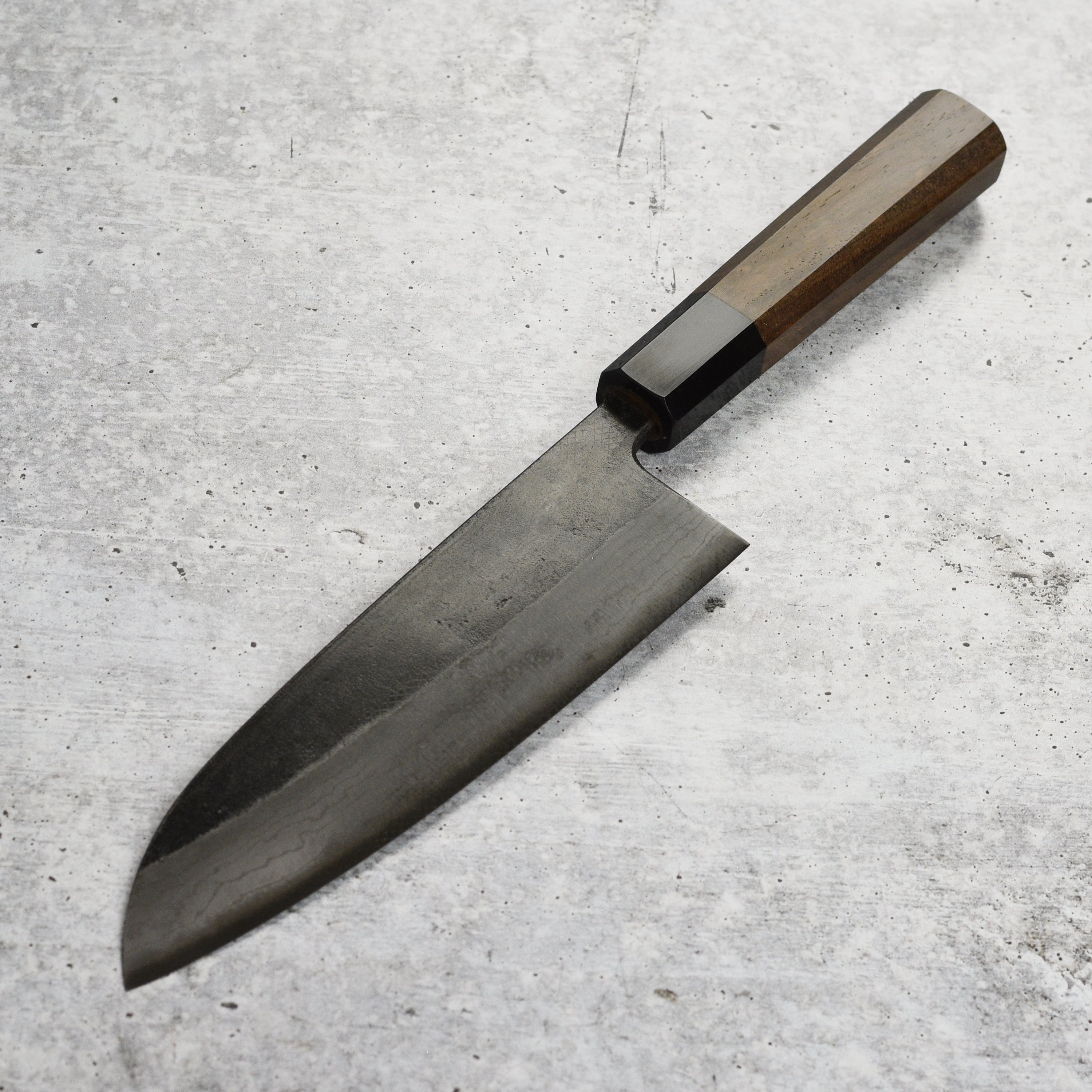 Hatsukokoro Kumokage Aogami Kurouchi Damascus 7" Santoku