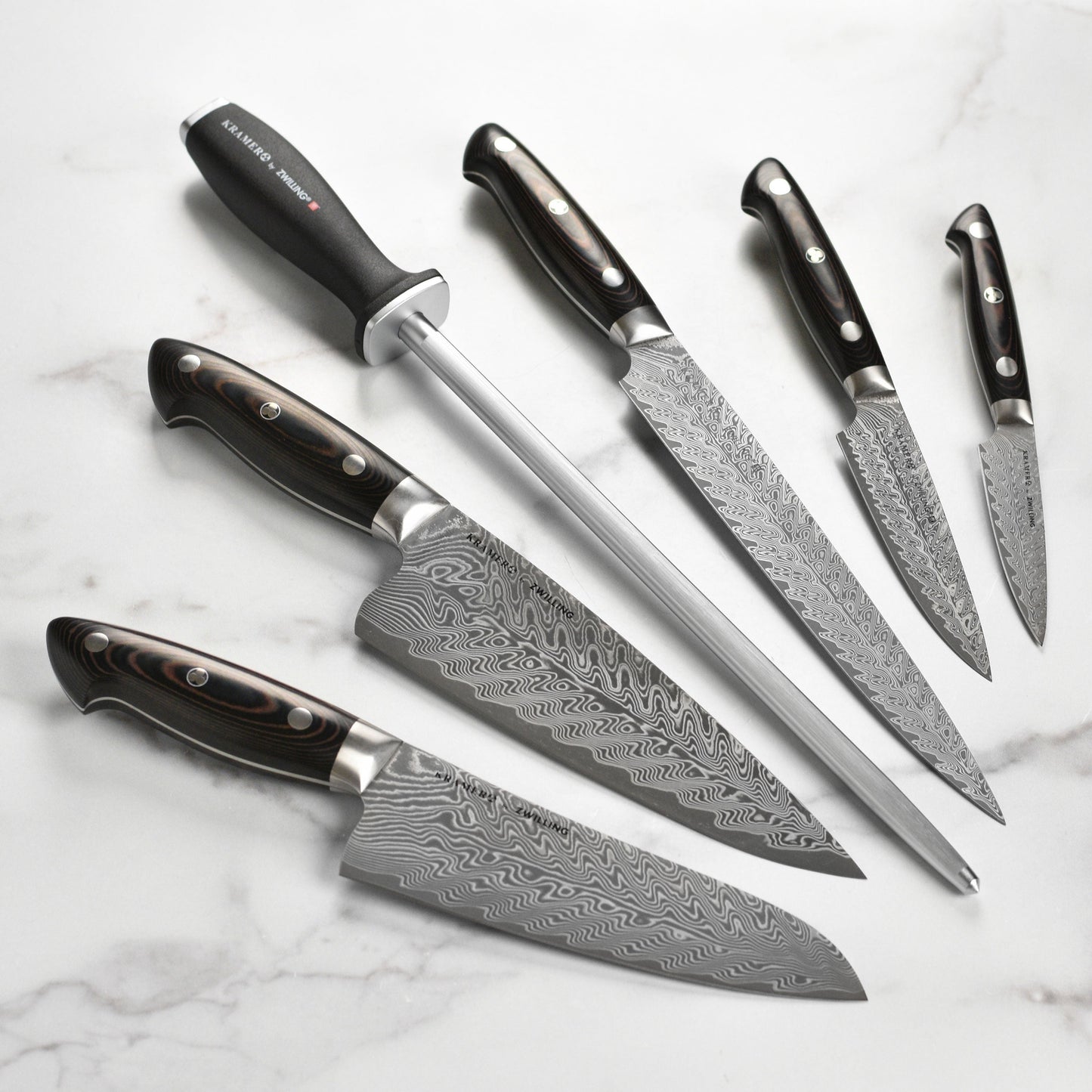 Kramer Stainless Damascus 7 Piece Magnetic Easel Knife Block Set
