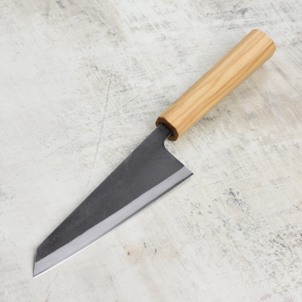Yoshikane Shirogami #2 Kurouchi Stainless Clad 5.9" Honesuki, Olivewood