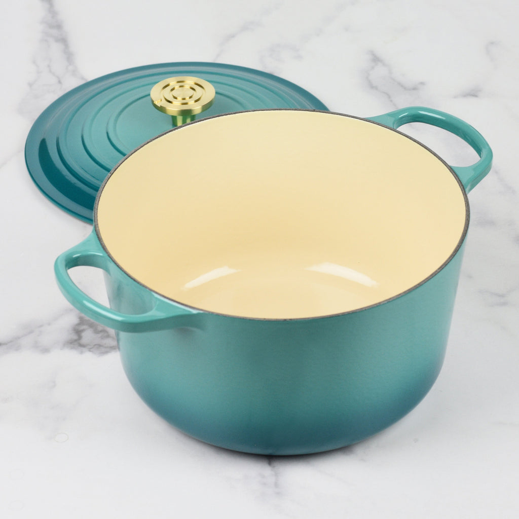 Le Creuset Signature Cast Iron 6.5-quart Bleu Riviera Round Deep Oven with Light Gold Crucible Knob