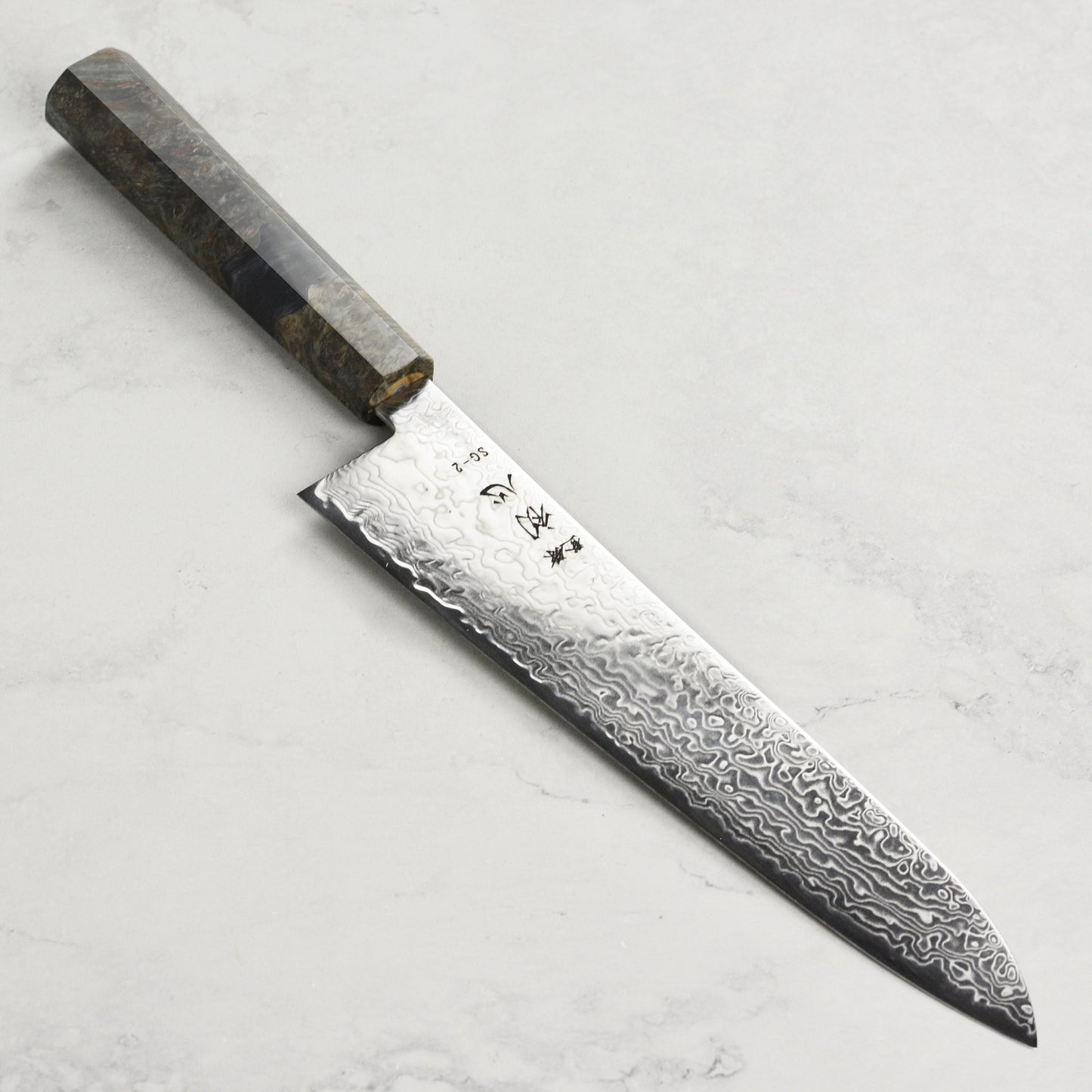 Hatsukokoro Ryuhyo SG2 Damascus 9.4" Gyuto, Stabilized Birch