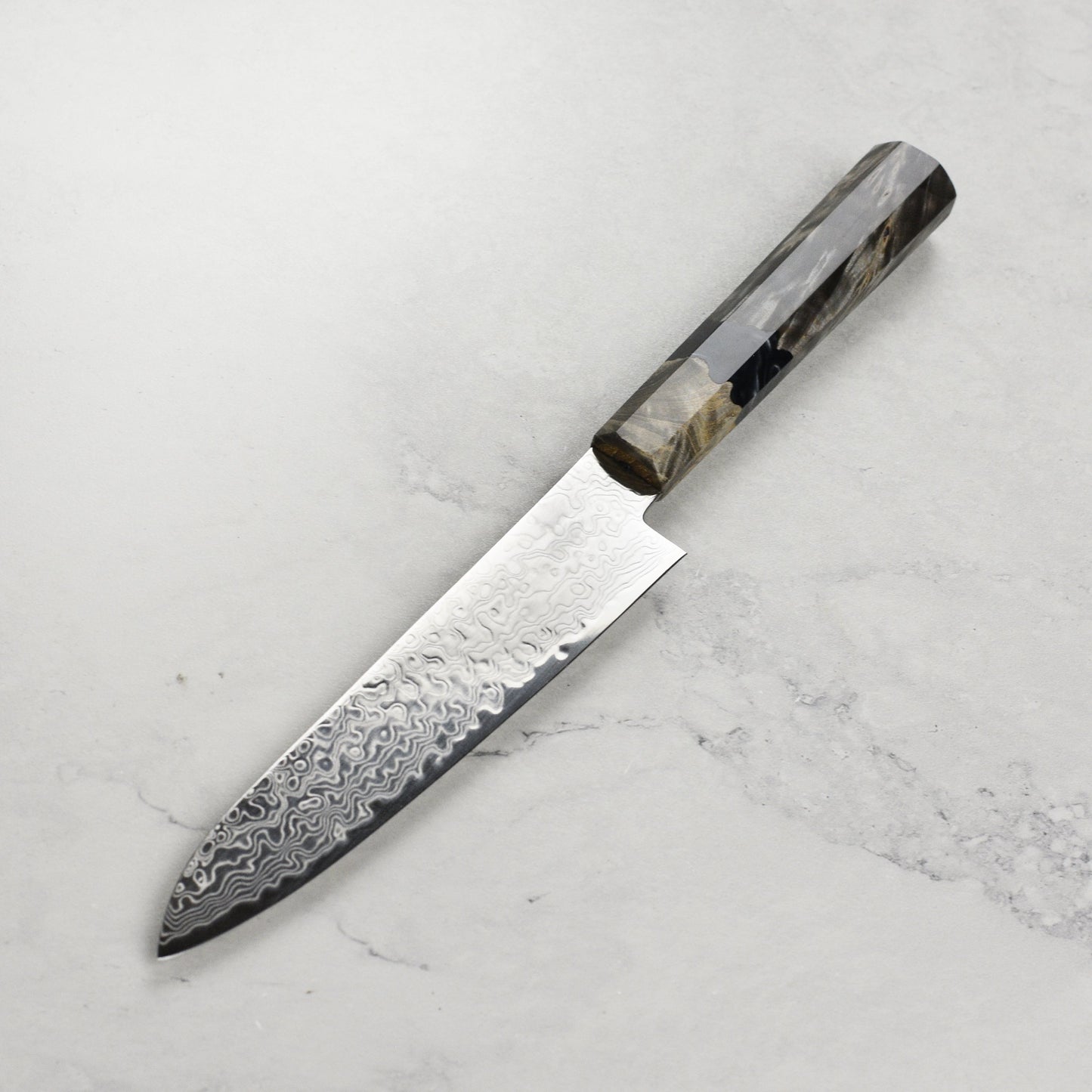 Hatsukokoro Ryuhyo SG2 Damascus 5.9" Petty, Stabilized Birch