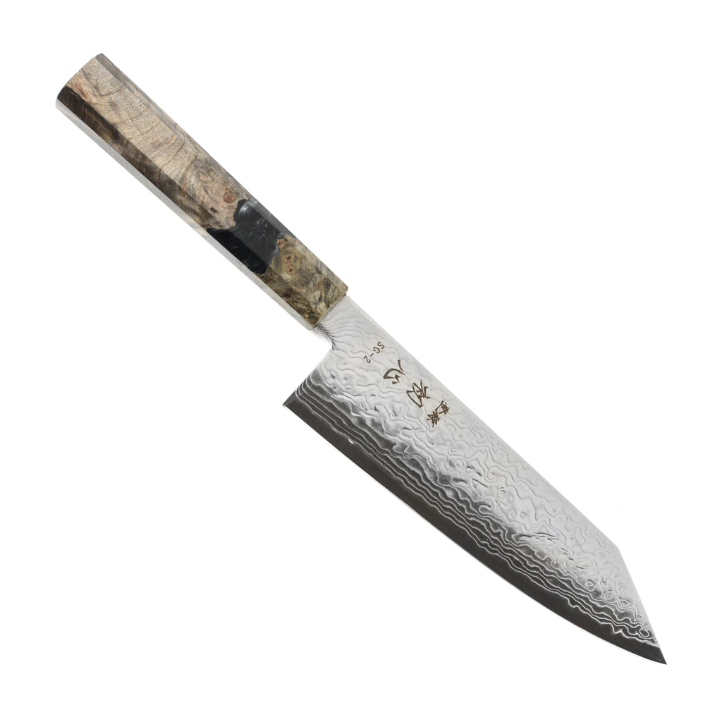Hatsukokoro Ryuhyo SG2 Damascus 7" Bunka, Stabilized Birch