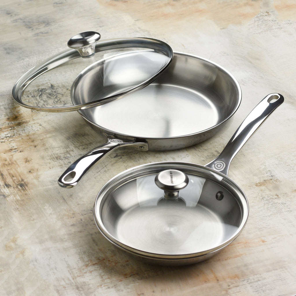 Le Creuset Stainless Steel 2 Piece Skillet Set with Lids