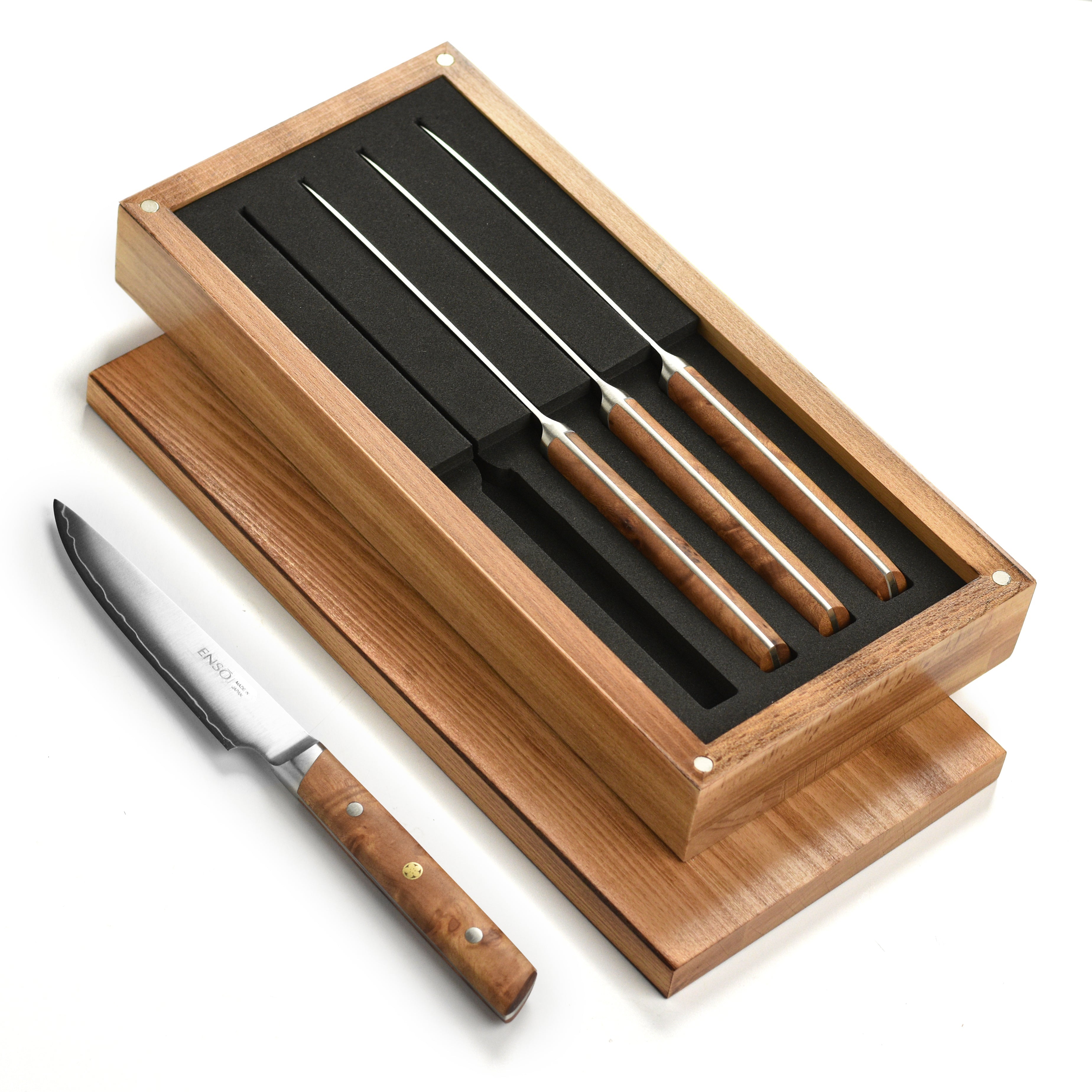 Enso Modern 4 Piece Steak Knife Set, Birchwood