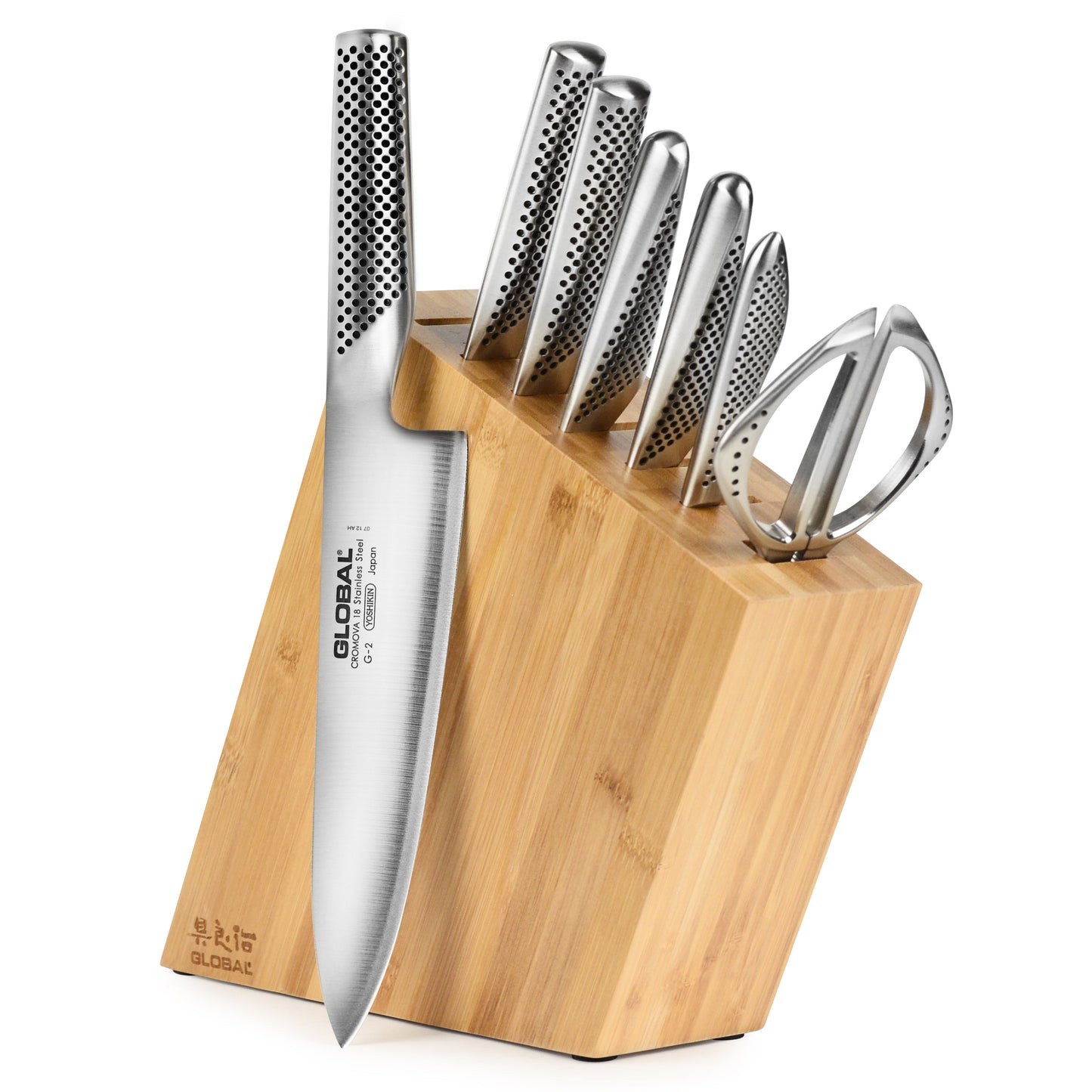 Global Akari 8 Piece Knife Block Set, Bamboo