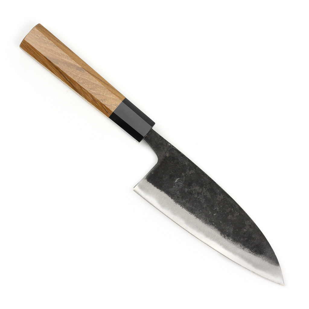 Hatsukokoro Kurokaze Aogami #2 Kurouchi 5.9" Double Bevel Deba, Teak