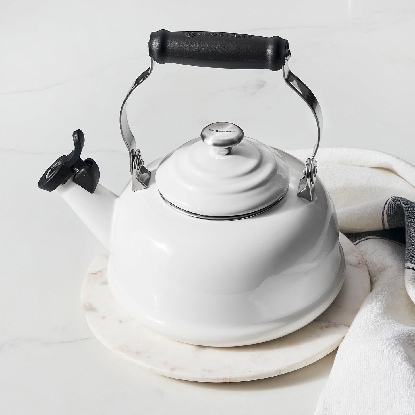 Le Creuset Enameled Steel 1.7-quart White Whistling Tea Kettle