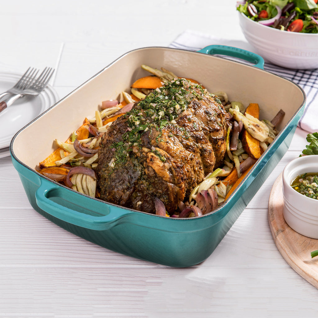 Le Creuset Signature Cast Iron Bleu Riviera Roasting Pan, 12.75x9.75"