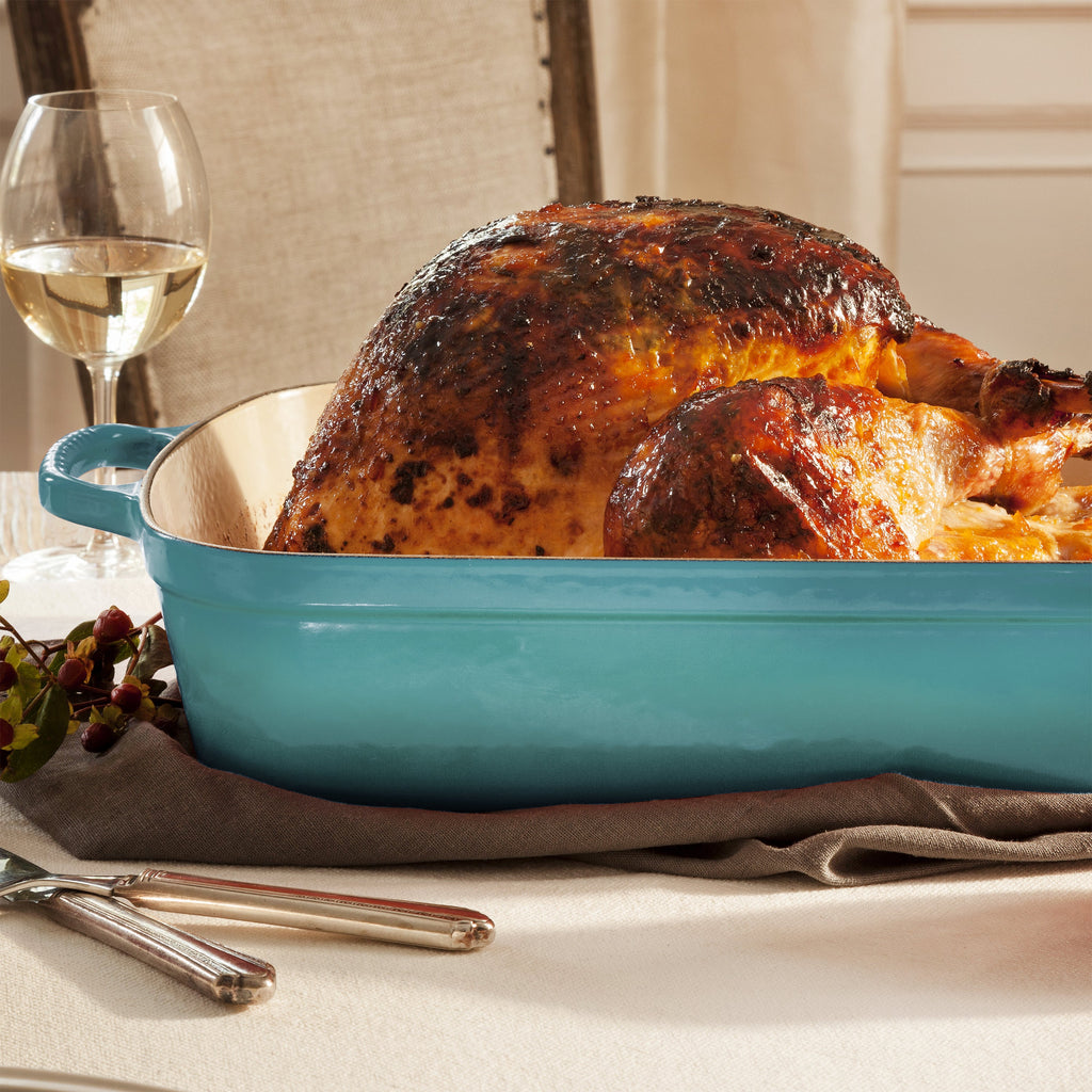 Le Creuset Signature Cast Iron Bleu Riviera Roasting Pan, 12.75x9.75"