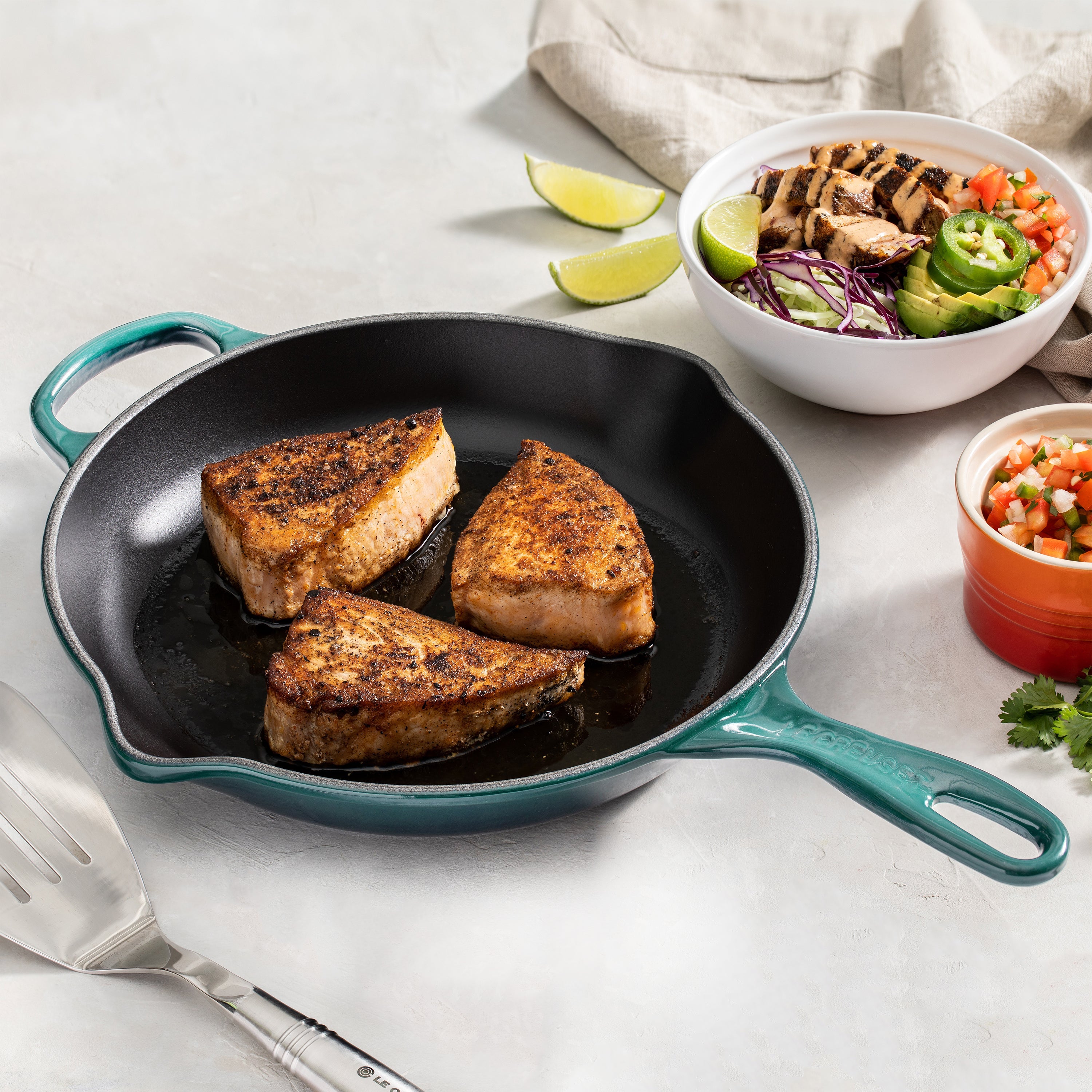 Le Creuset Signature Cast Iron 11.75" Bleu Riviera Skillet