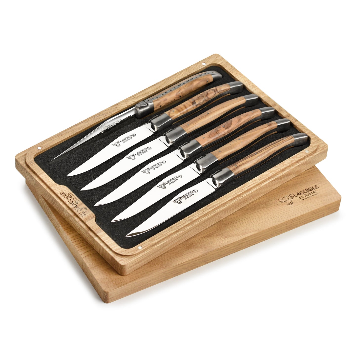 Laguiole en Aubrac 6 Piece Stainless Steel Steak Knife Set with Olive Wood Handles