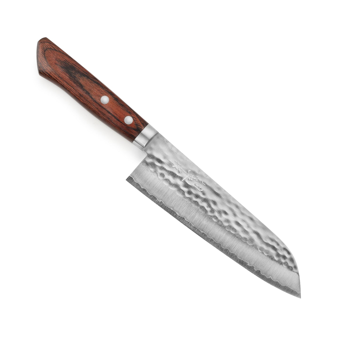 Masutani VG1 Hammered 6.7" Santoku, Brown Handle