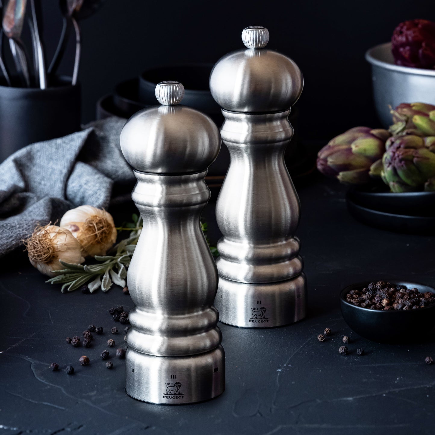 Peugeot Paris Stainless Steel 7" u'Select Salt & Pepper Mill Set