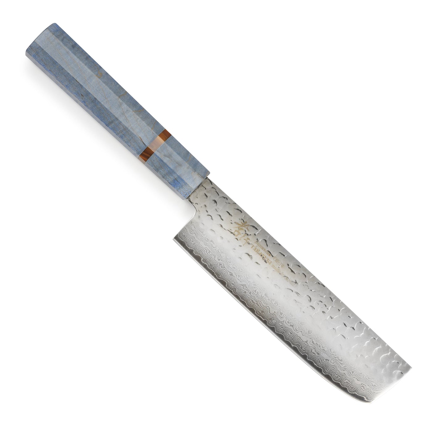 Takayuki Tsuchime Damascus 6.7" Nakiri, Blue Stabilized Handle