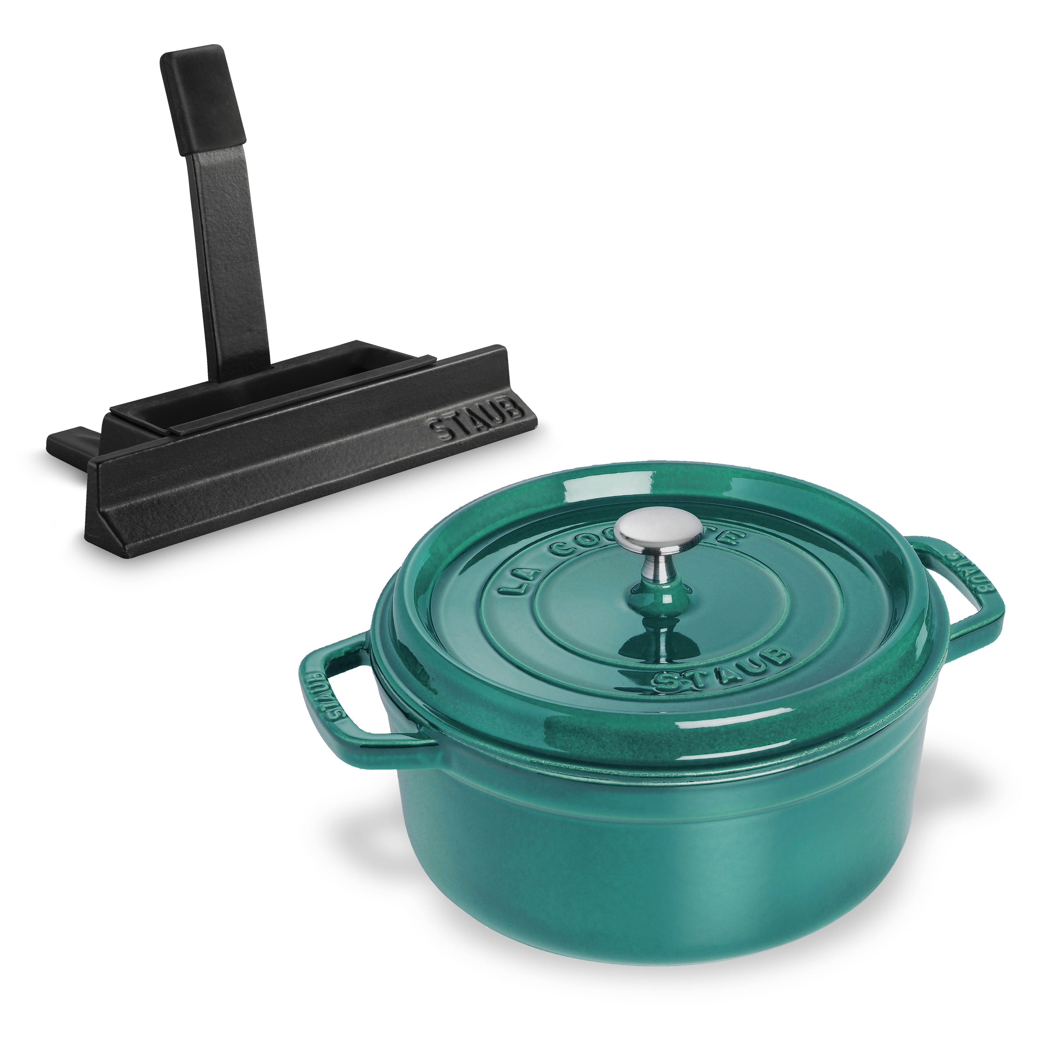 Staub 4-quart Turquoise Round Dutch Oven with Lid Holder