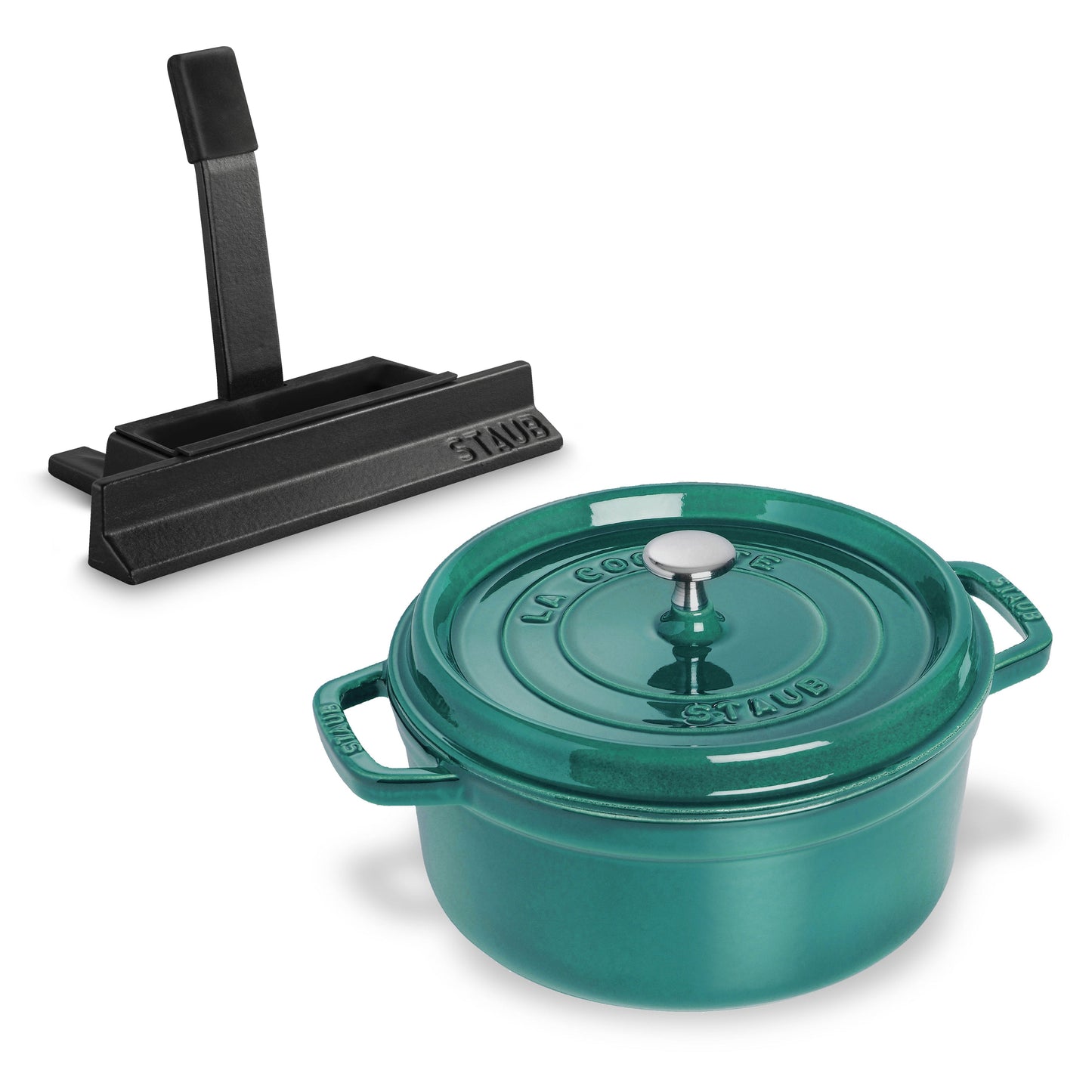 Staub 4-quart Turquoise Round Dutch Oven with Lid Holder