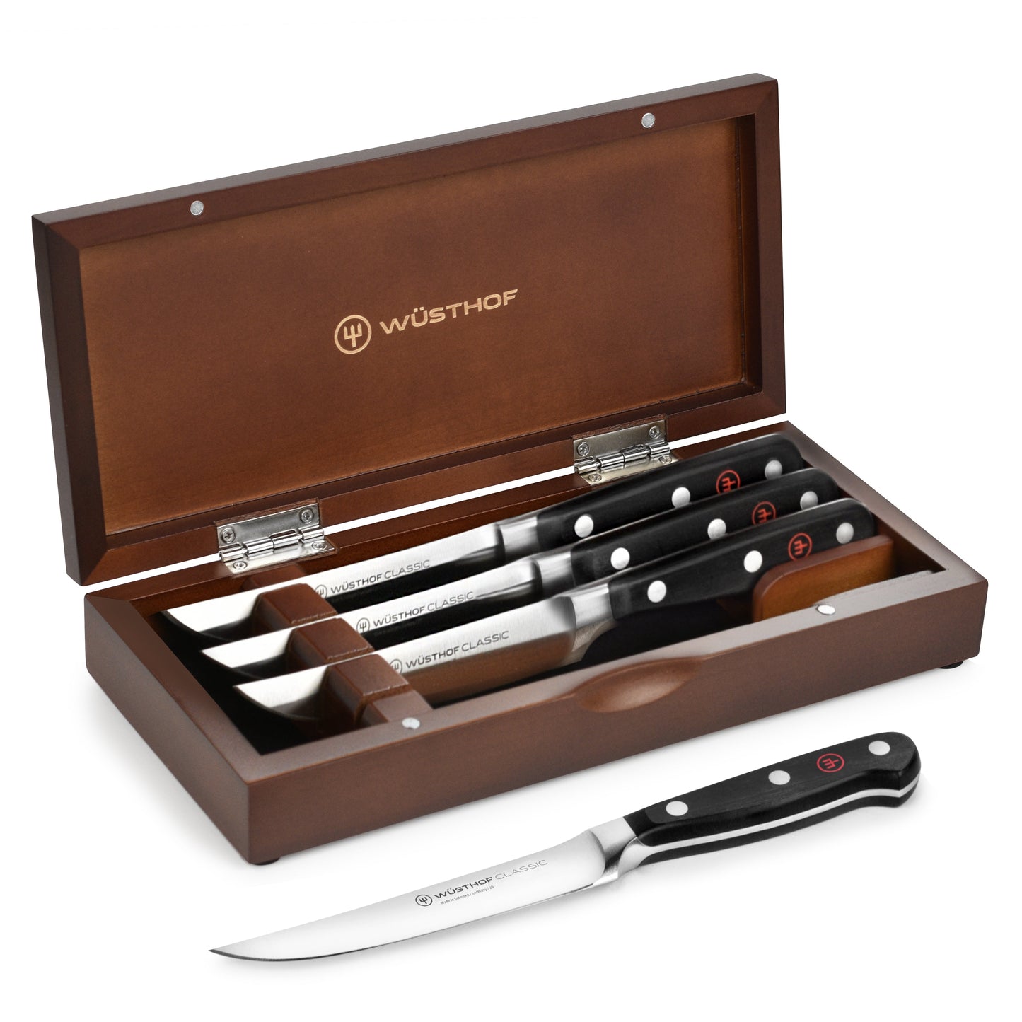 Wusthof Classic 4 Piece Steak Knife Set with Wood Case