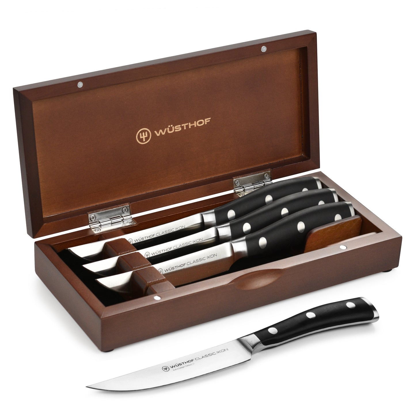 Wusthof Classic Ikon 4 Piece Steak Knife Set with Wood Case